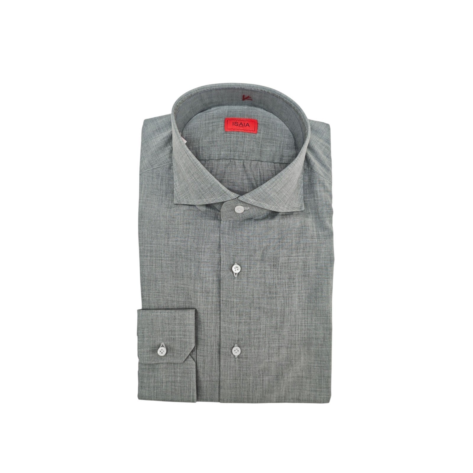 730$ ISAIA NAPOLI "Mix" Dress Shirt Gray Solid Fine Cotton 16 - 41