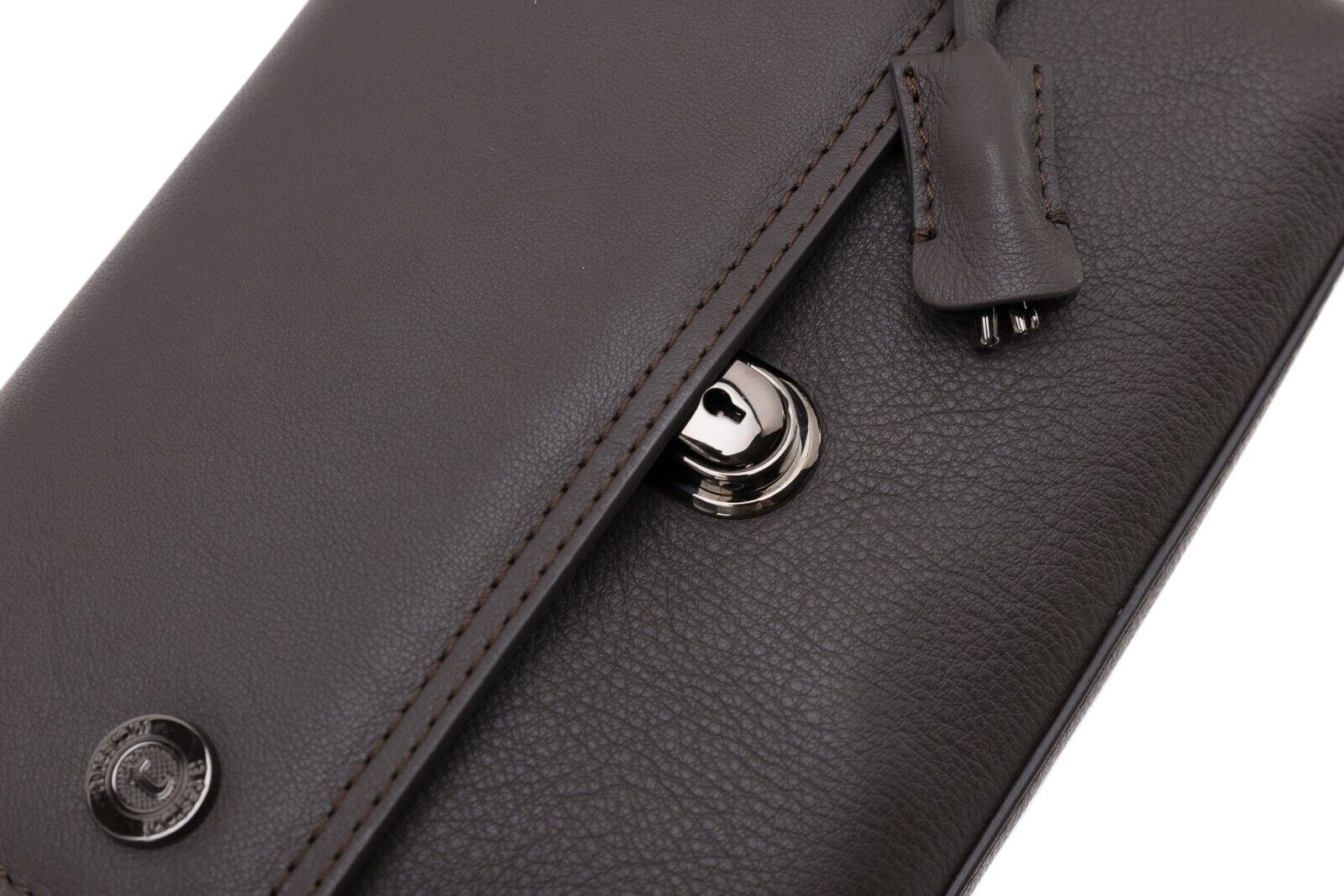 $390 Testoni Bologna Brown Easy Calf Hand Clutch Bag Padlock with Keys