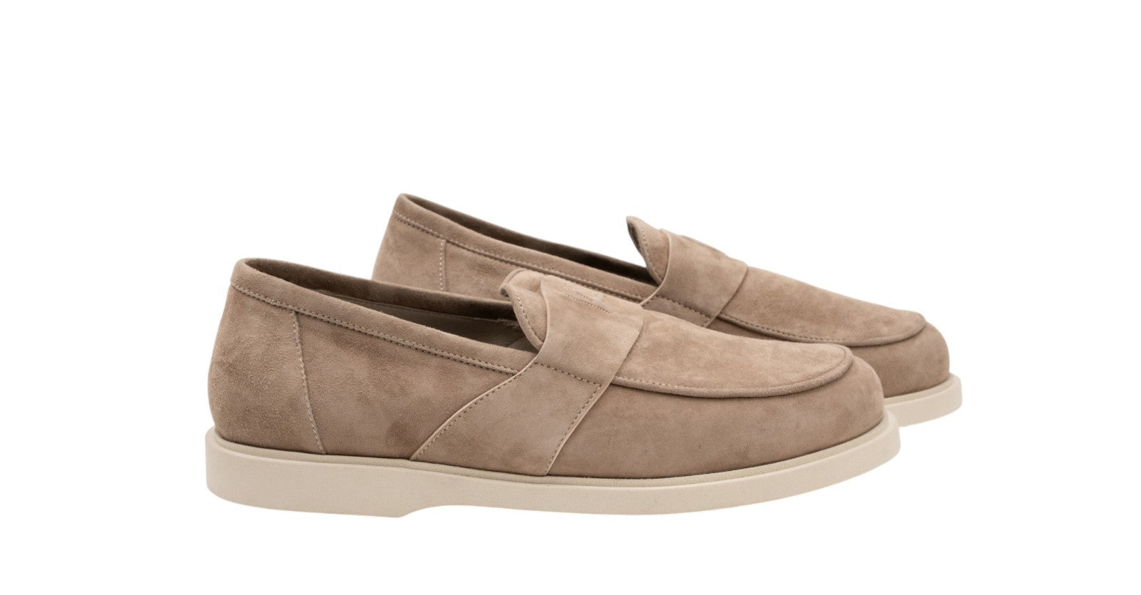 ISAIA NAPOLI "Logo" Beige Suede Leather Loafers Shoes 8 UK / 9 US / 42 IT