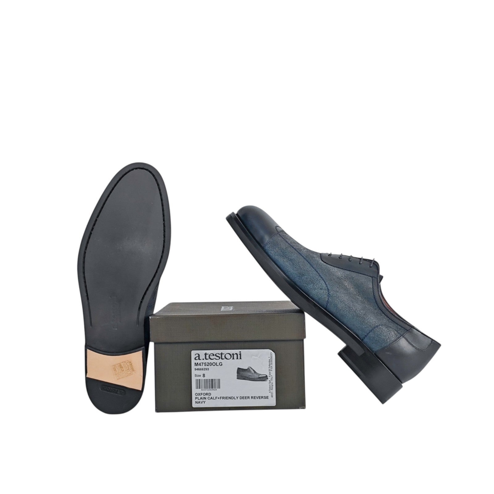 1100$ TESTONI Oxford Shoes Blue Plain Calf Suede Deerskin 8 UK / 9 US / 42 IT