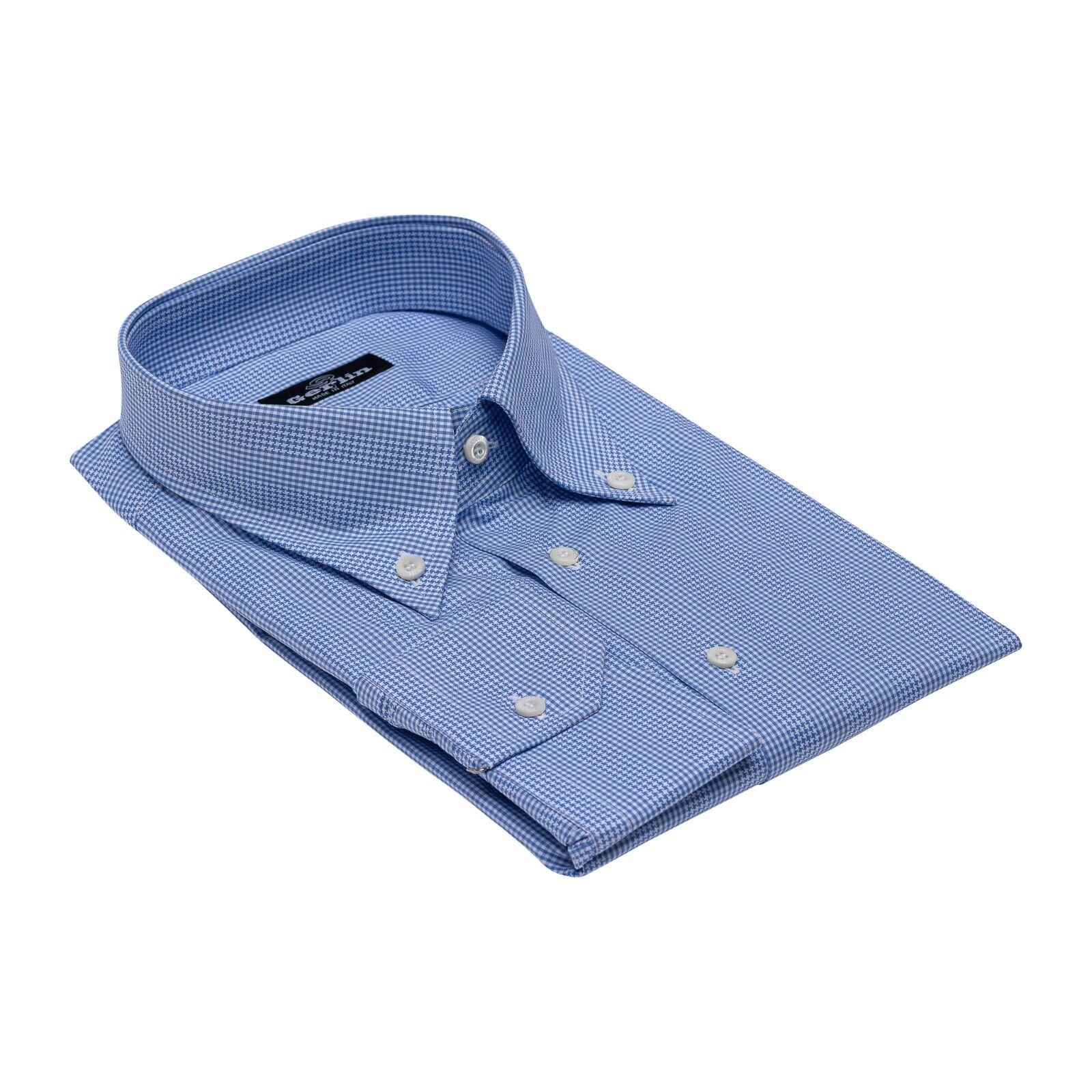 690$ LUXURY GERLIN Shirt Blue Point Collar Cotton 17.75 - 45 2H BIJAN