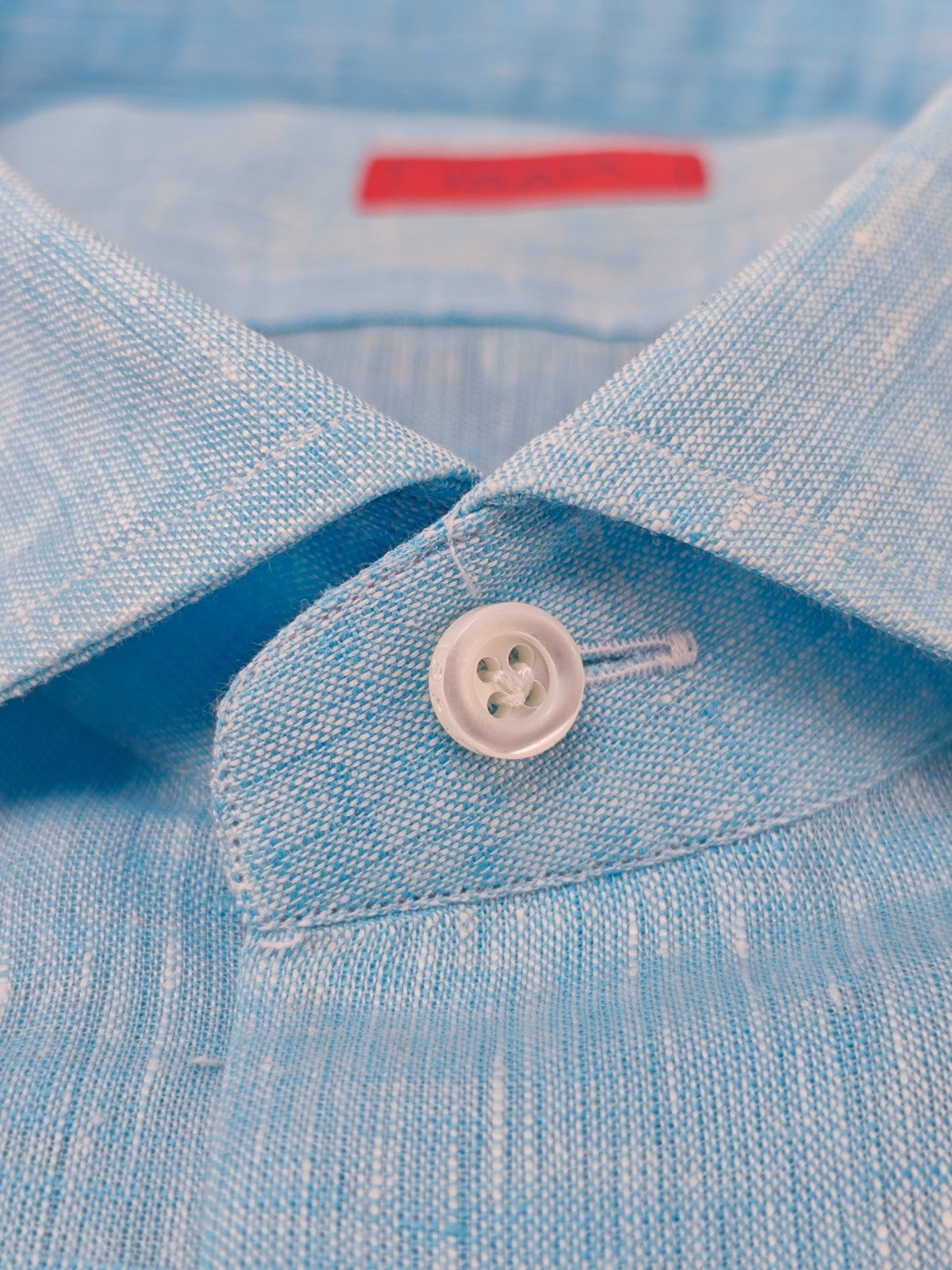 815$ ISAIA NAPOLI "Mix" Blue Dress Shirt Hand-Sewn 100% Linen