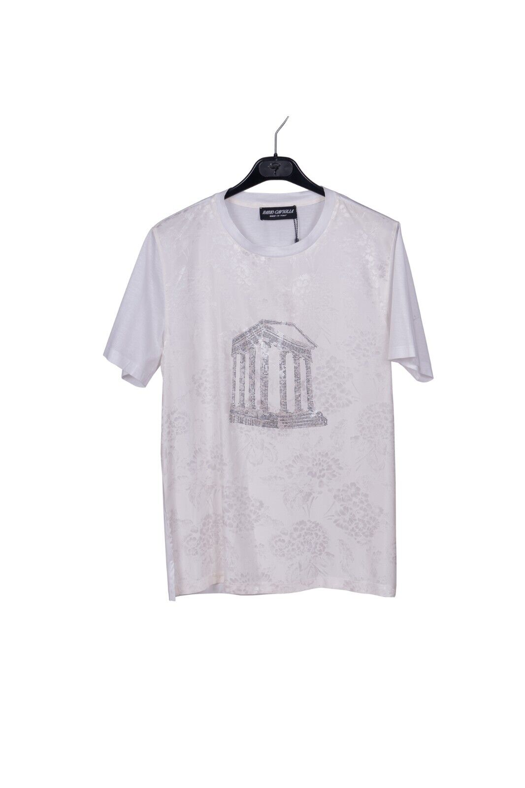2200$ FABIO CAVIGLIA "ATHENA TEMPLE" T-Shirt Silk + Cotton + Swarovski Size M