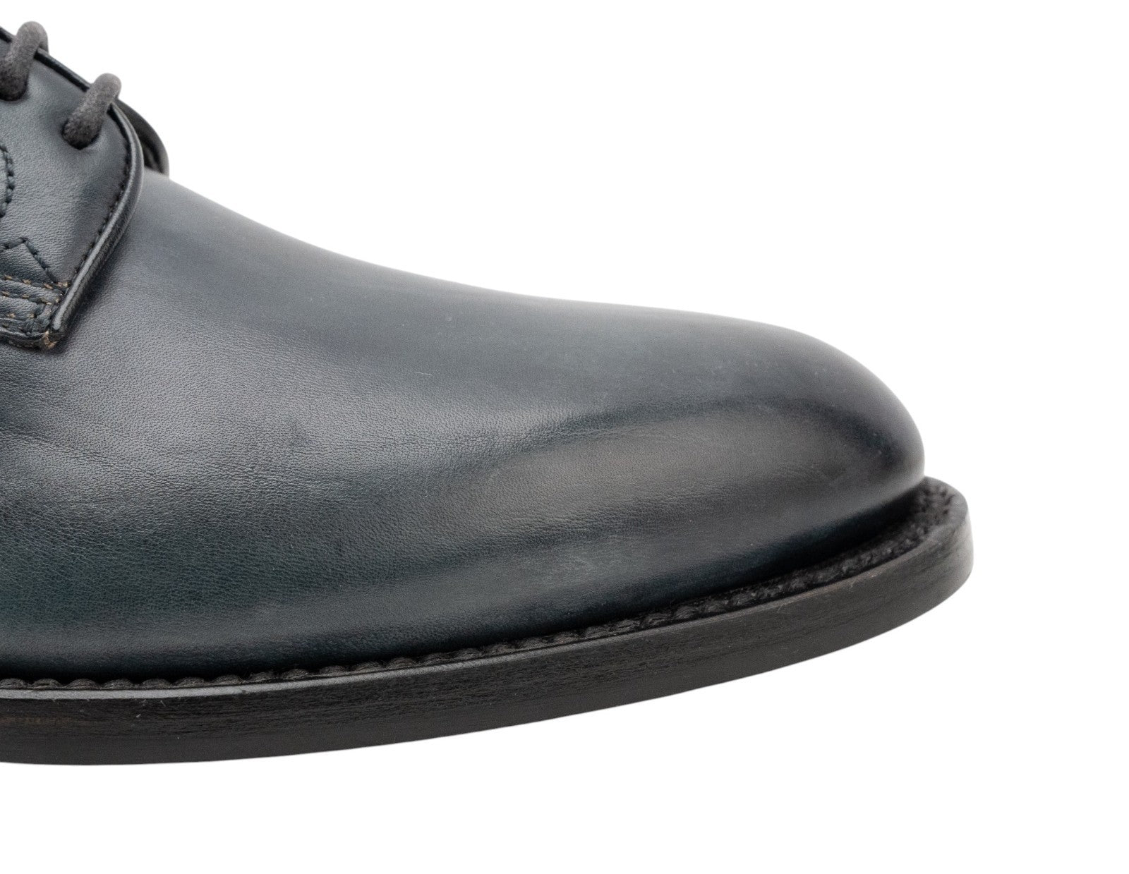 1360$ SANTONI Derby Shoes Blue Antiqued Leather Handmade in Italy