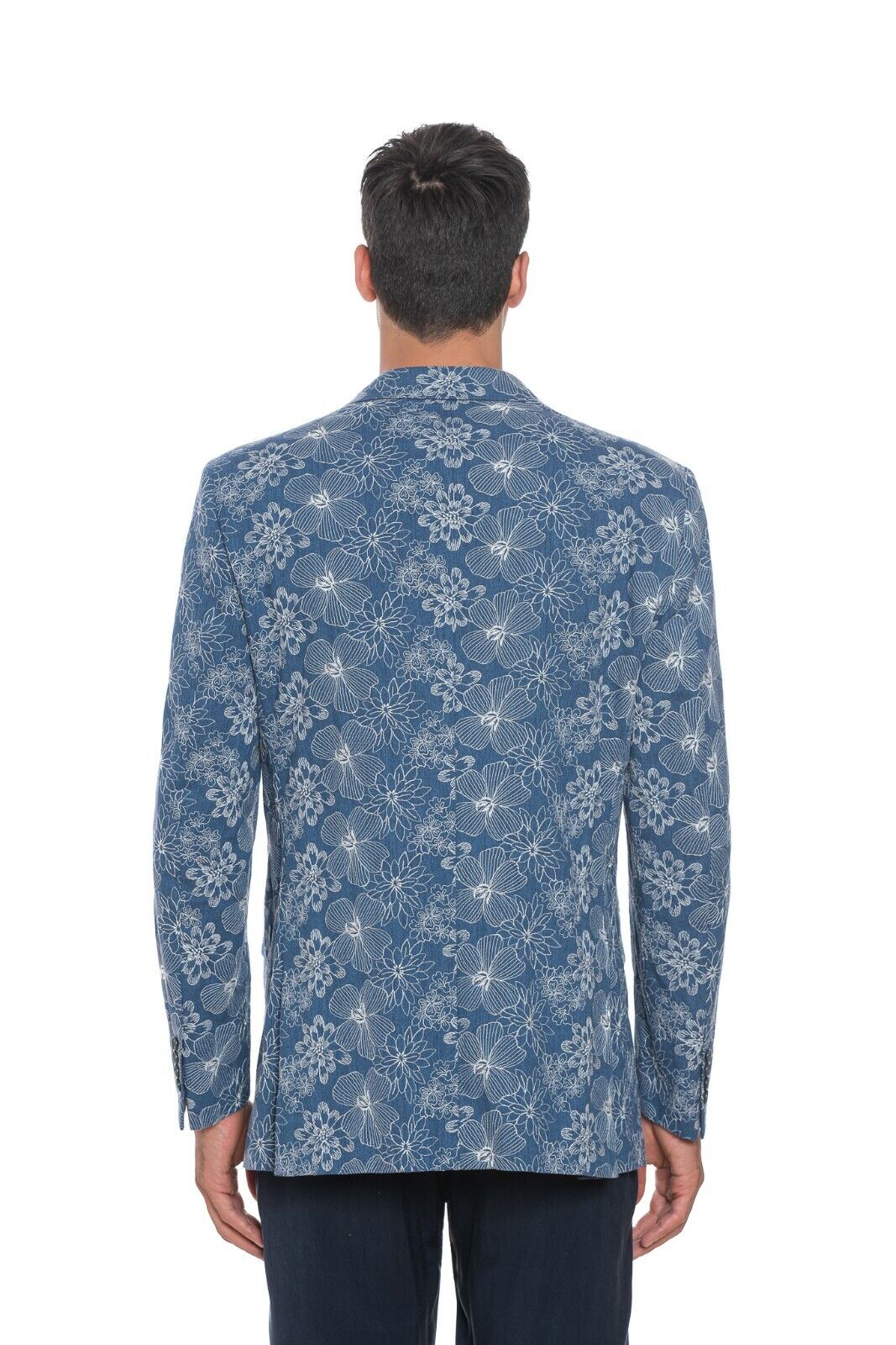 2450$ BELVEST Blue Cotton Flowers Jacket Blazer Work of Art 42 US / 52 EU 7R