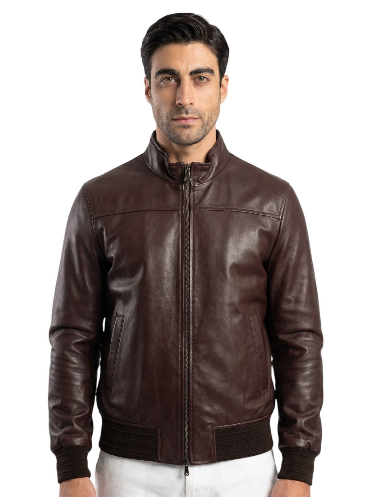 $6250 ISAIA NAPOLI Brown Zip Bomber Jacket Soft Lambskin Leather 40 US / 50 EU
