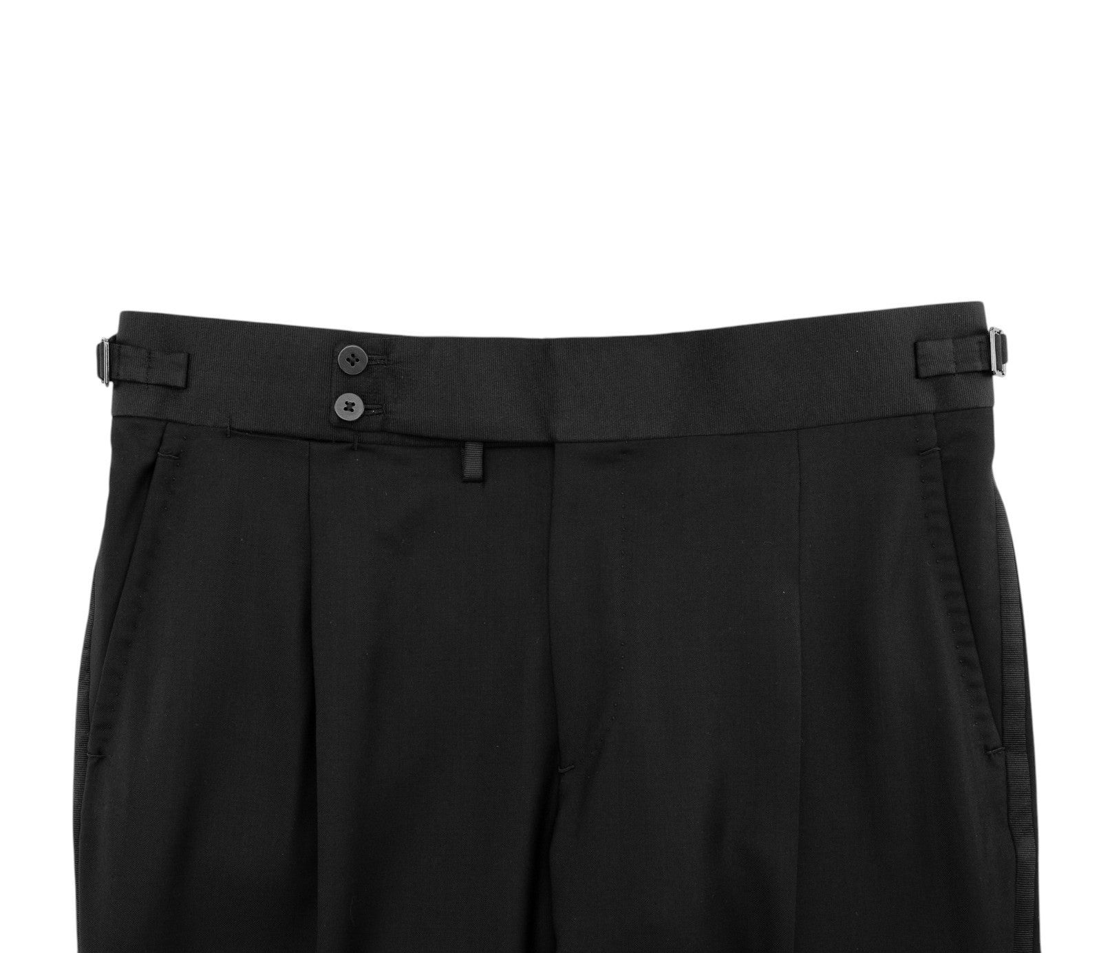 1450$ ISAIA Black Hand-Sewn "Casalnuovo" Tuxedo Dress Pant Wool 36 US / 52 EU