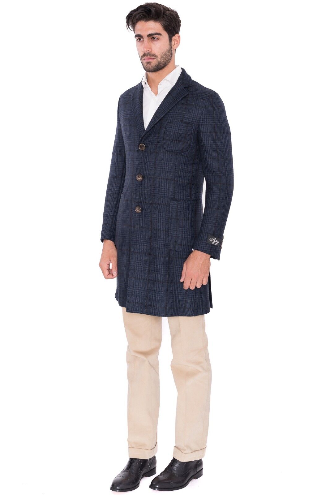 3250 BELVEST Glen Plaid Dark Blue Wool Coat 38 US / 48 EU Drop 8R F/W 2018 Slim