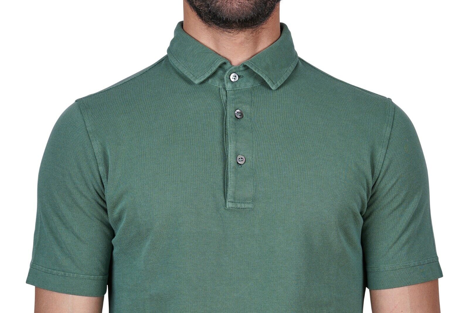 179$ Italian Luxury Knitwear DRUMOHR Polo Shirt Cotton Piquet Washed Green Sz S
