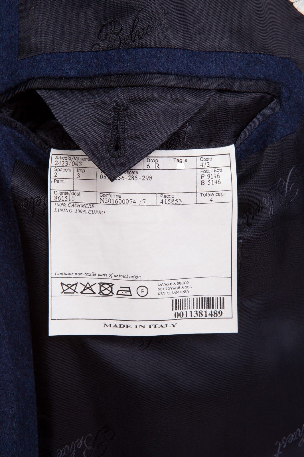 $3050 BELVEST Blue Pure Cashmere Jacket + Vest Double Breasted 46 US / 56 EU 6R