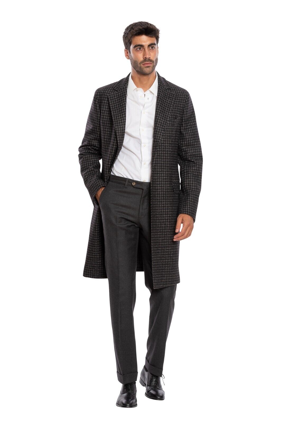 $2400 BOGLIOLI MILANO Grey Coat K.Jacket Houndstooth Heavy Wool 40 US / 50 EU