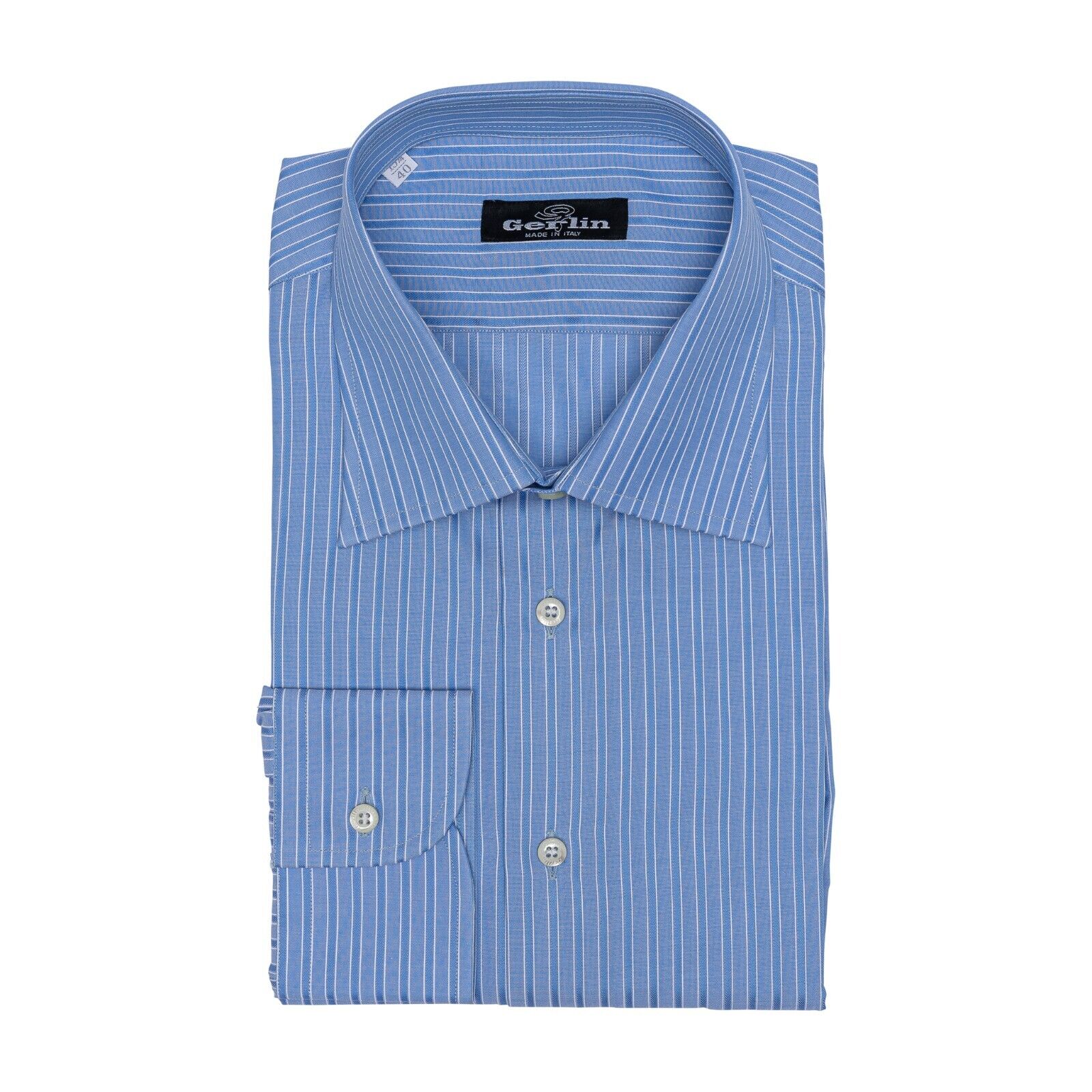 690$ ITALIAN LUXURY GERLIN Shirt Striped Blue Cotton  2AL ZILLI