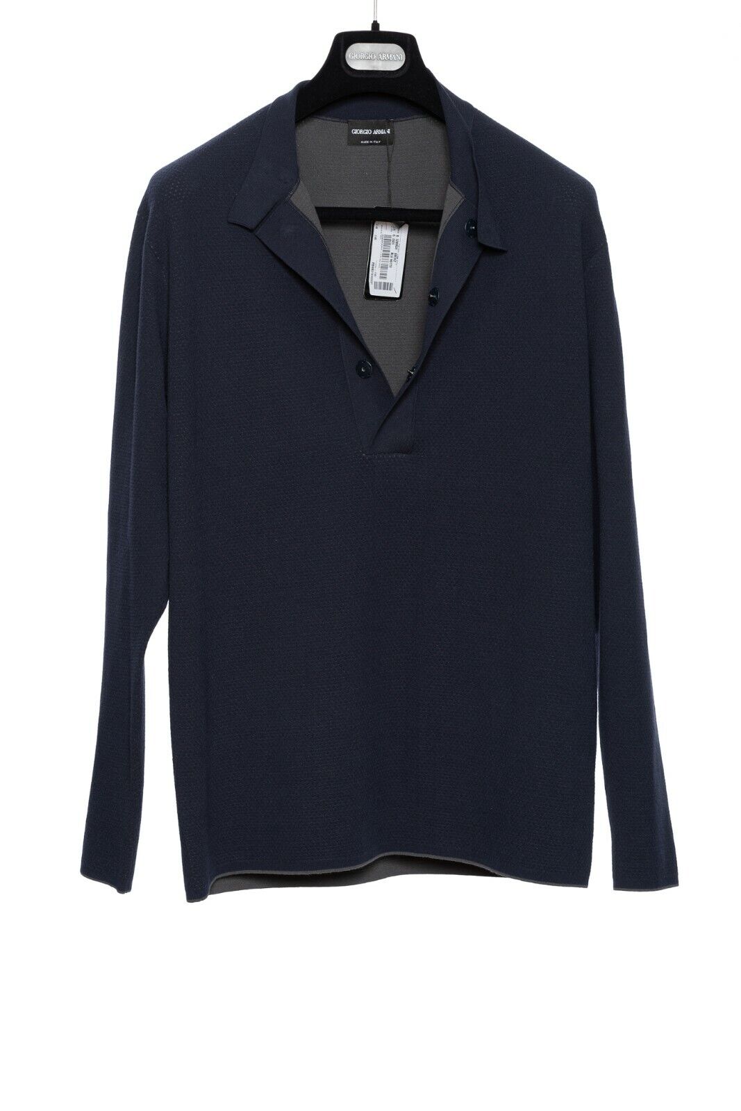 1150$ GIORGIO ARMANI Sweater Perforated Viscose Mock Neck Blue 38 US / 48 EU