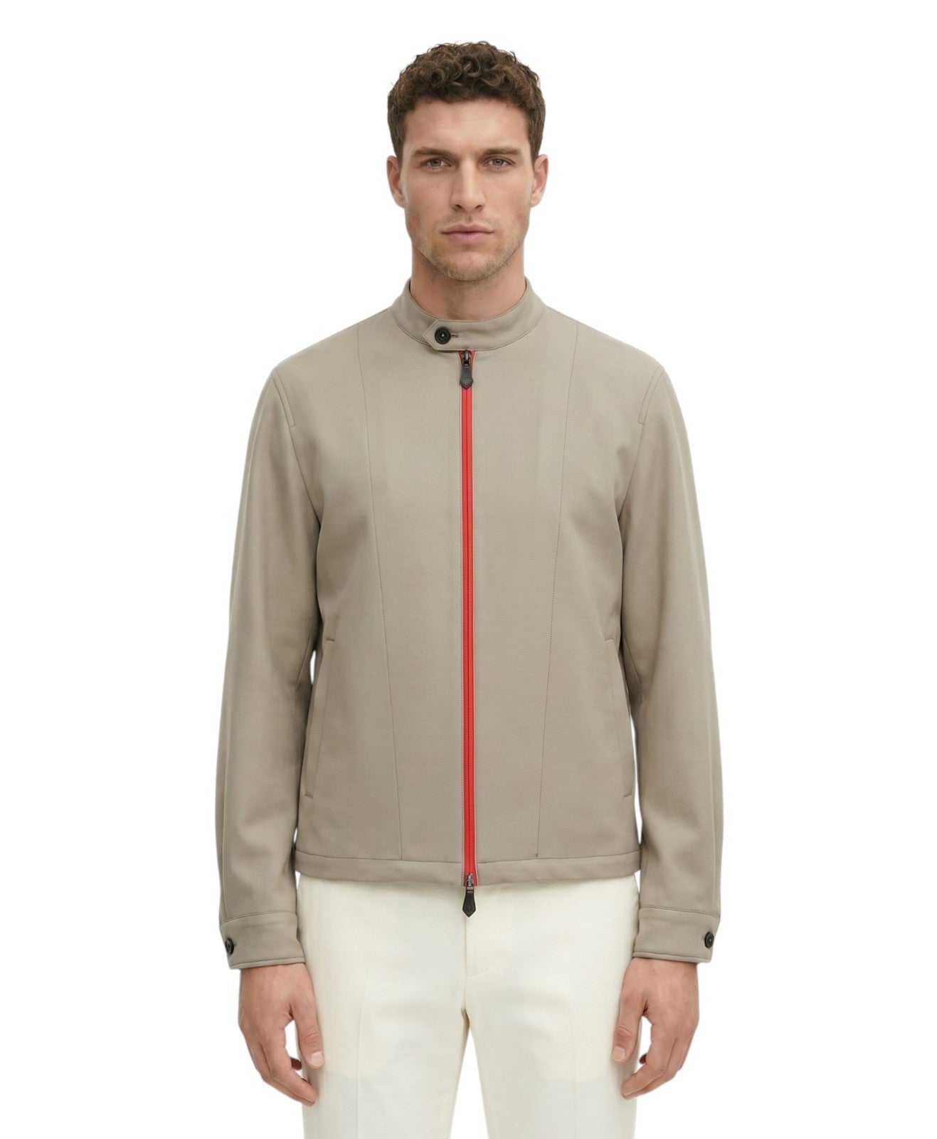 $2800 ISAIA NAPOLI Beige Bomber Jacket Beige Jersey Wool 38 US / 48 EU