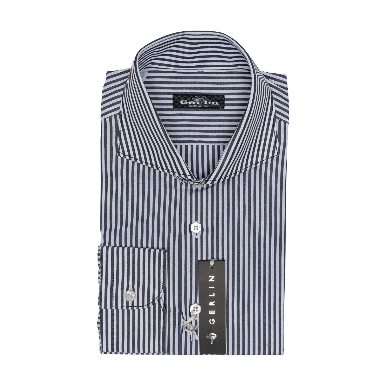 690$ LUXURY GERLIN Shirt Striped Gray T.MASON Cotton 16 - 41 1M ZILLI