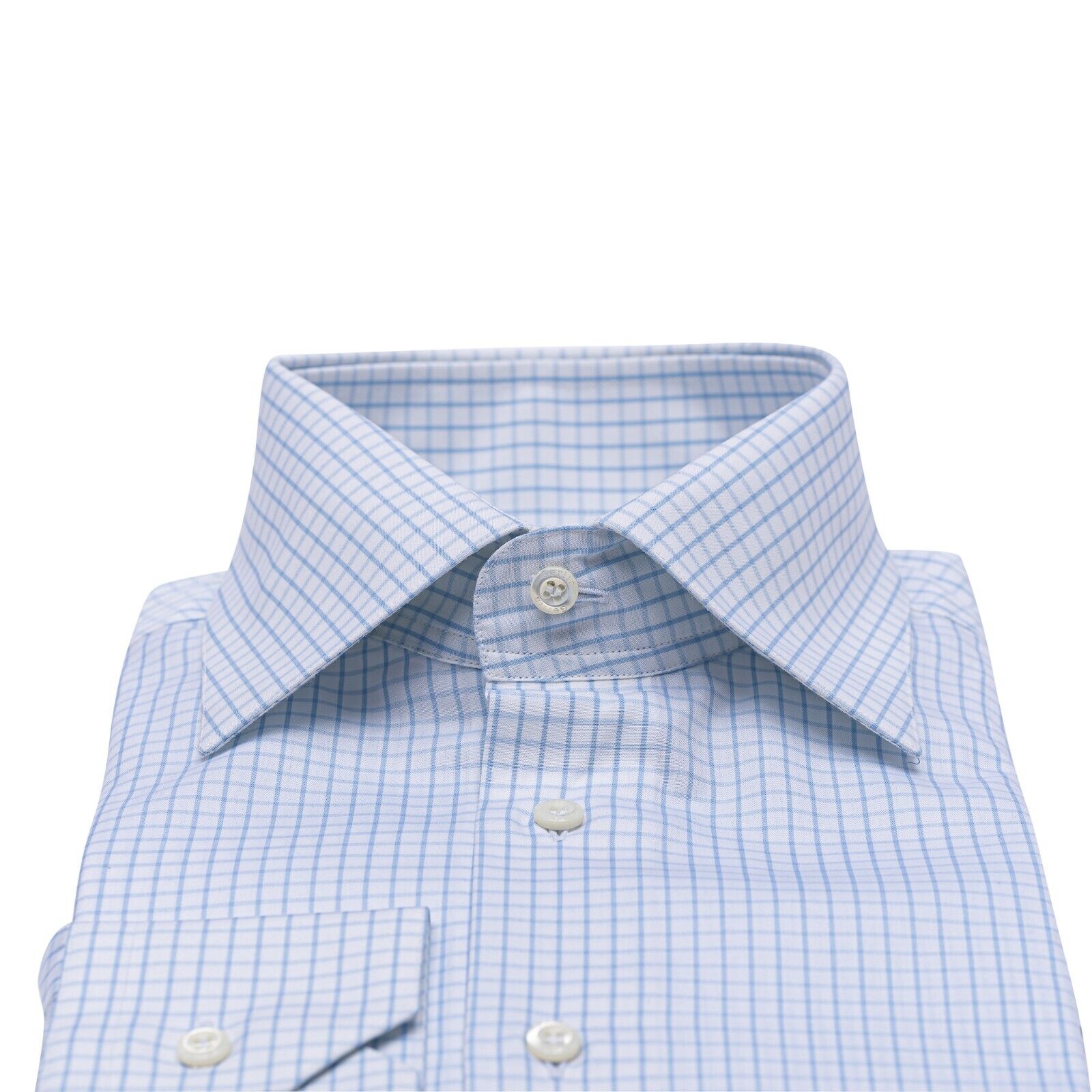 690$ LUXURY GERLIN Shirt White / Blue Check Cotton 4O ZILLI