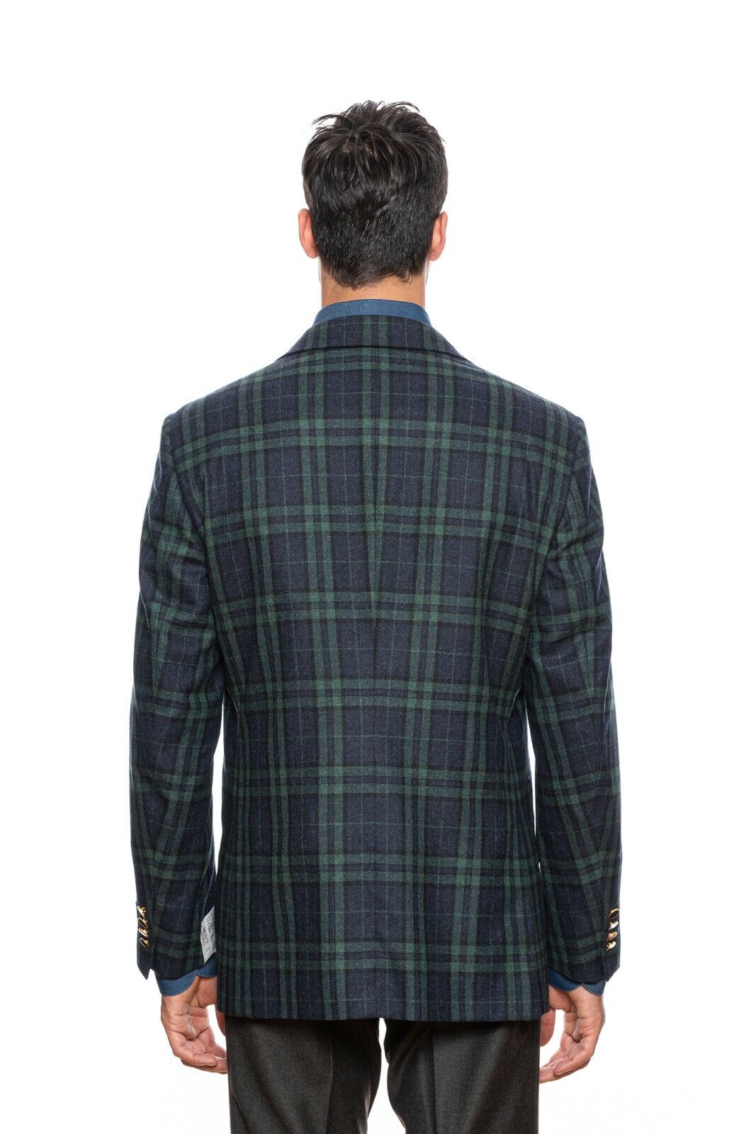 $2450 BELVEST Blue Wool Silk Check Jacket + Vest Double Breasted 44 US 54 EU 6R