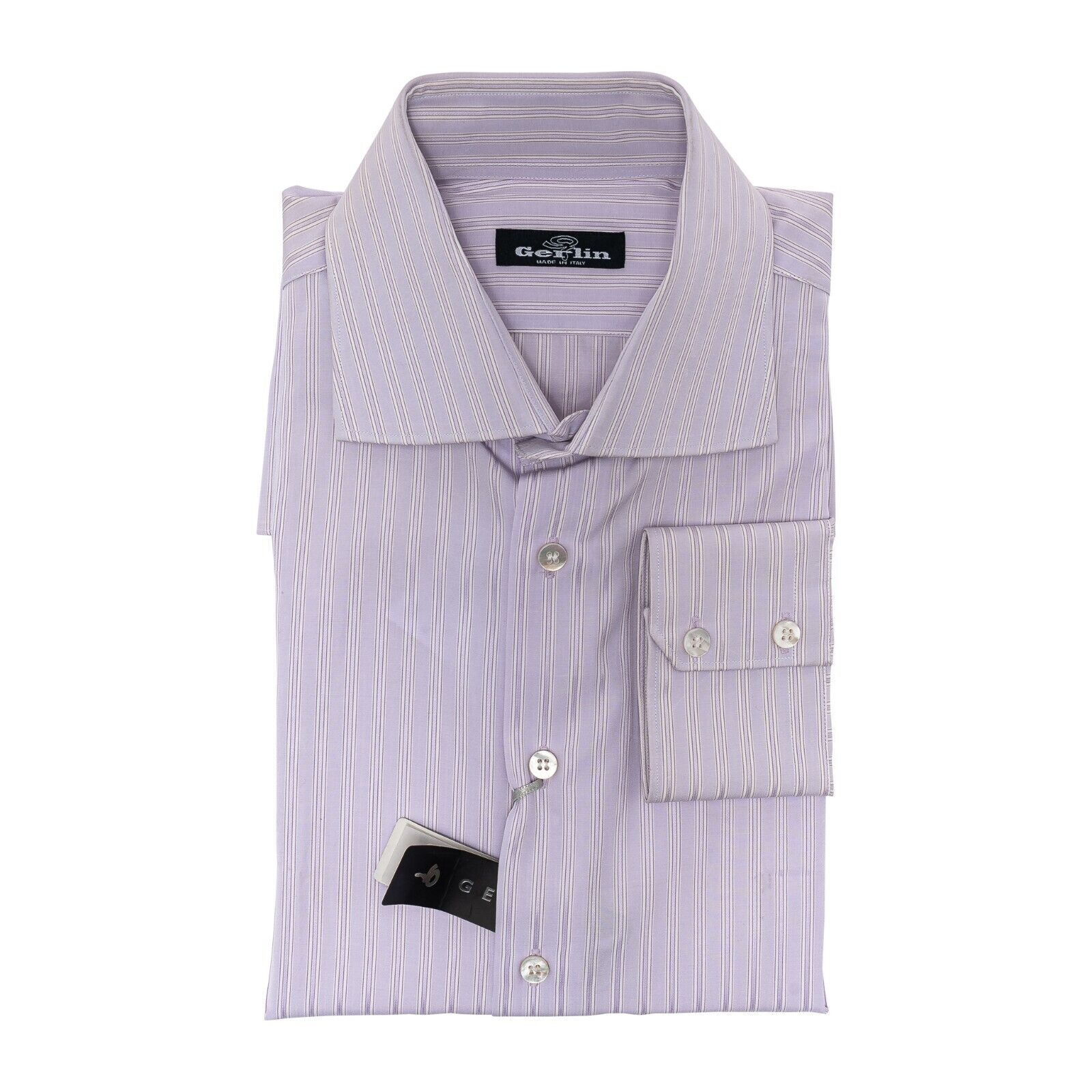 690$ LUXURY GERLIN Shirt Striped Lilac Popeline Cotton 16 - 41 7E BIJAN