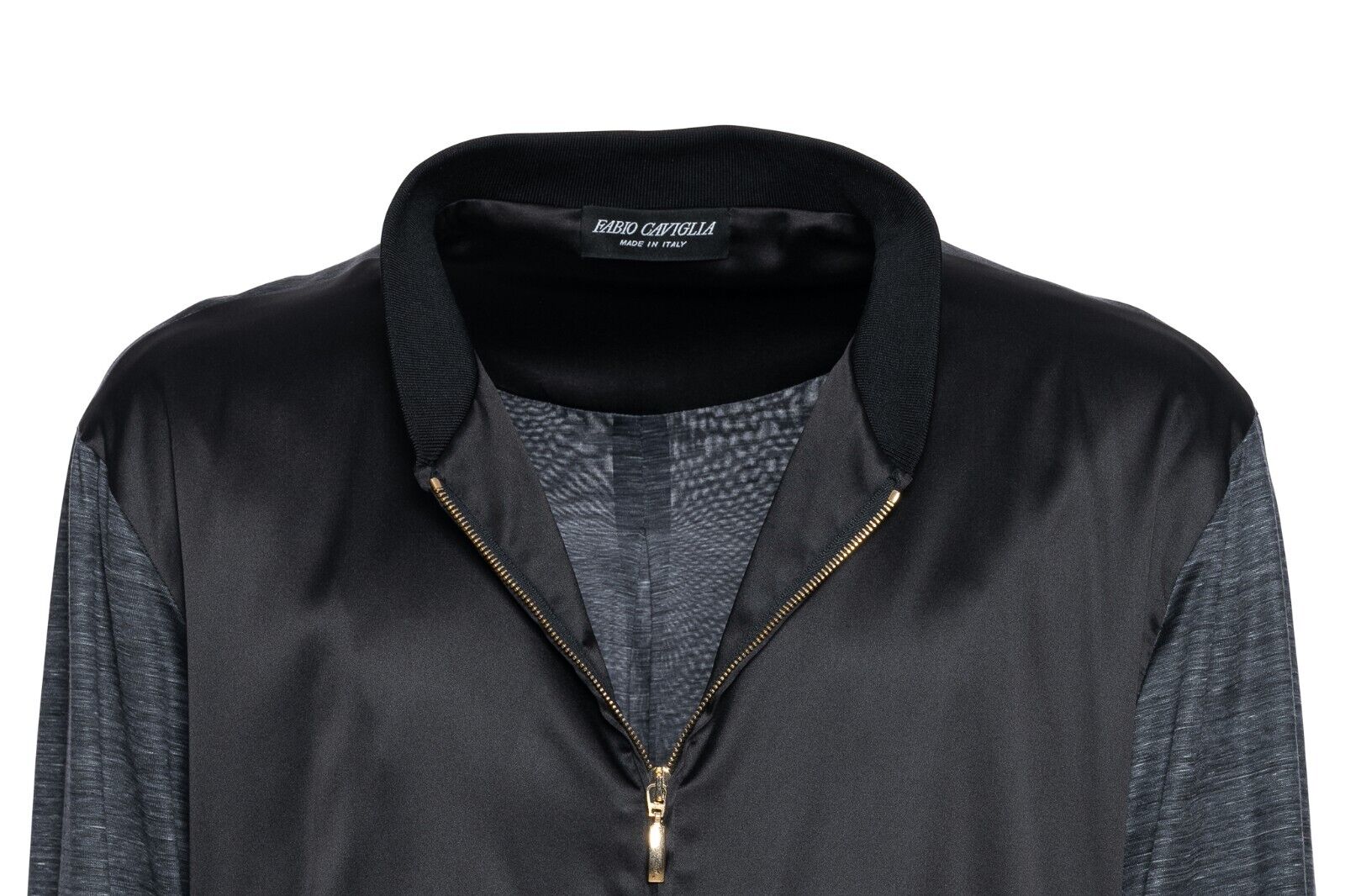 2000$ FABIO CAVIGLIA Bomber Jacket Gray / Black" 100% Silk COMO Stretch Size L