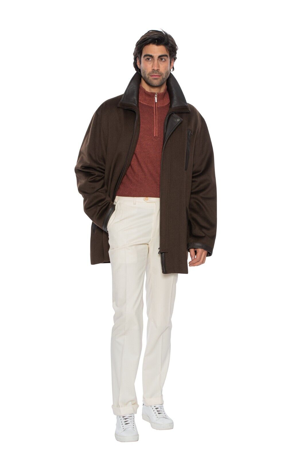 $4800 HETTABRETZ Brown Jacket Coat 100% Cashmere / Lambskin / Silk 42 US / 52 EU