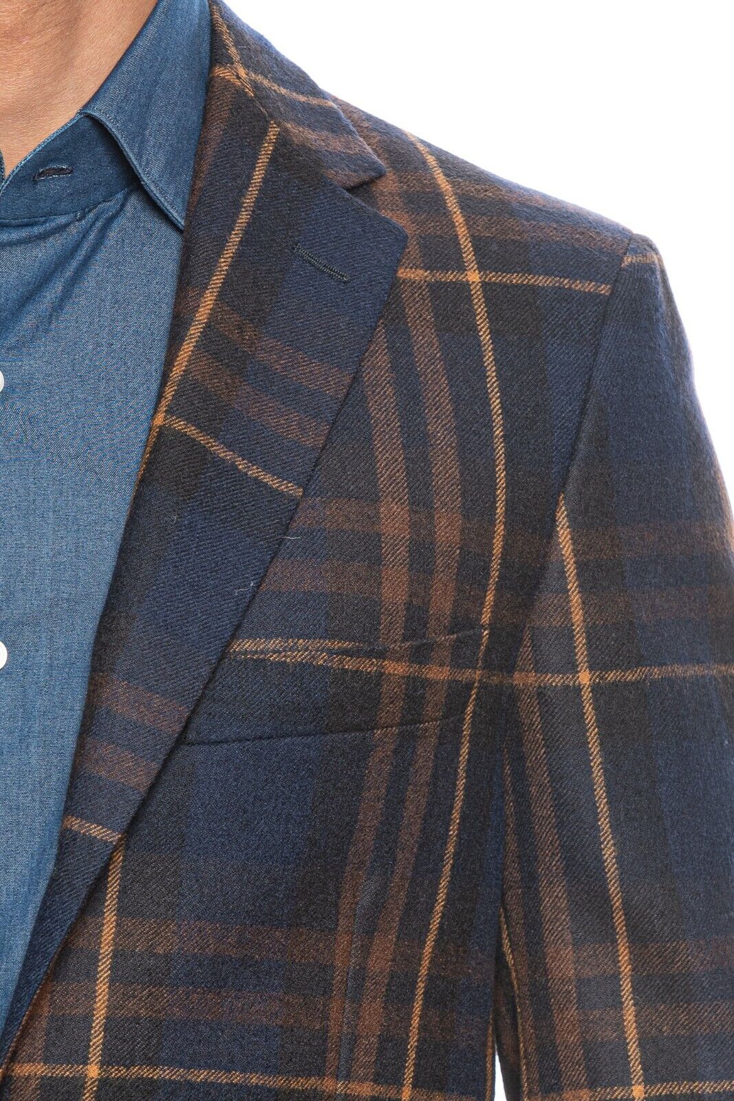 $2045 BELVEST Check Blue Rust Wool Jacket Blazer 42 US / 52 EU Drop 7R F/W 2018