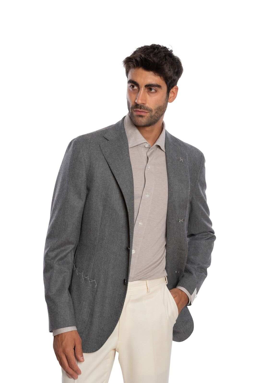 $2250 LUIGI BORRELLI Hand-Sewn Solid Gray Jacket Virgin Wool 42 US / 52 EU