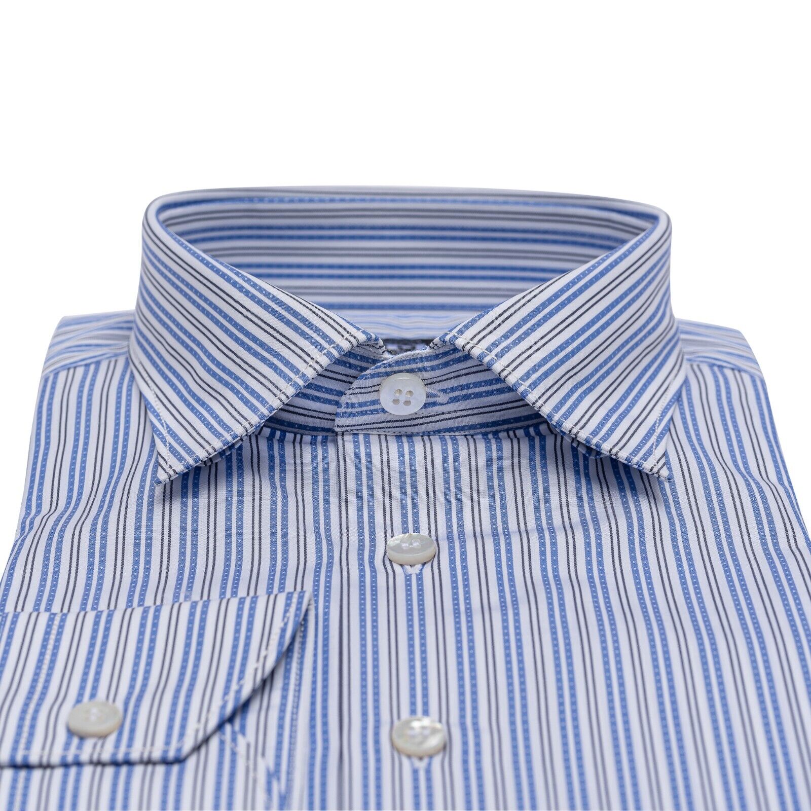 690$ LUXURY GERLIN Shirt Blue / White Alumo Fine Cotton 1N ZILLI