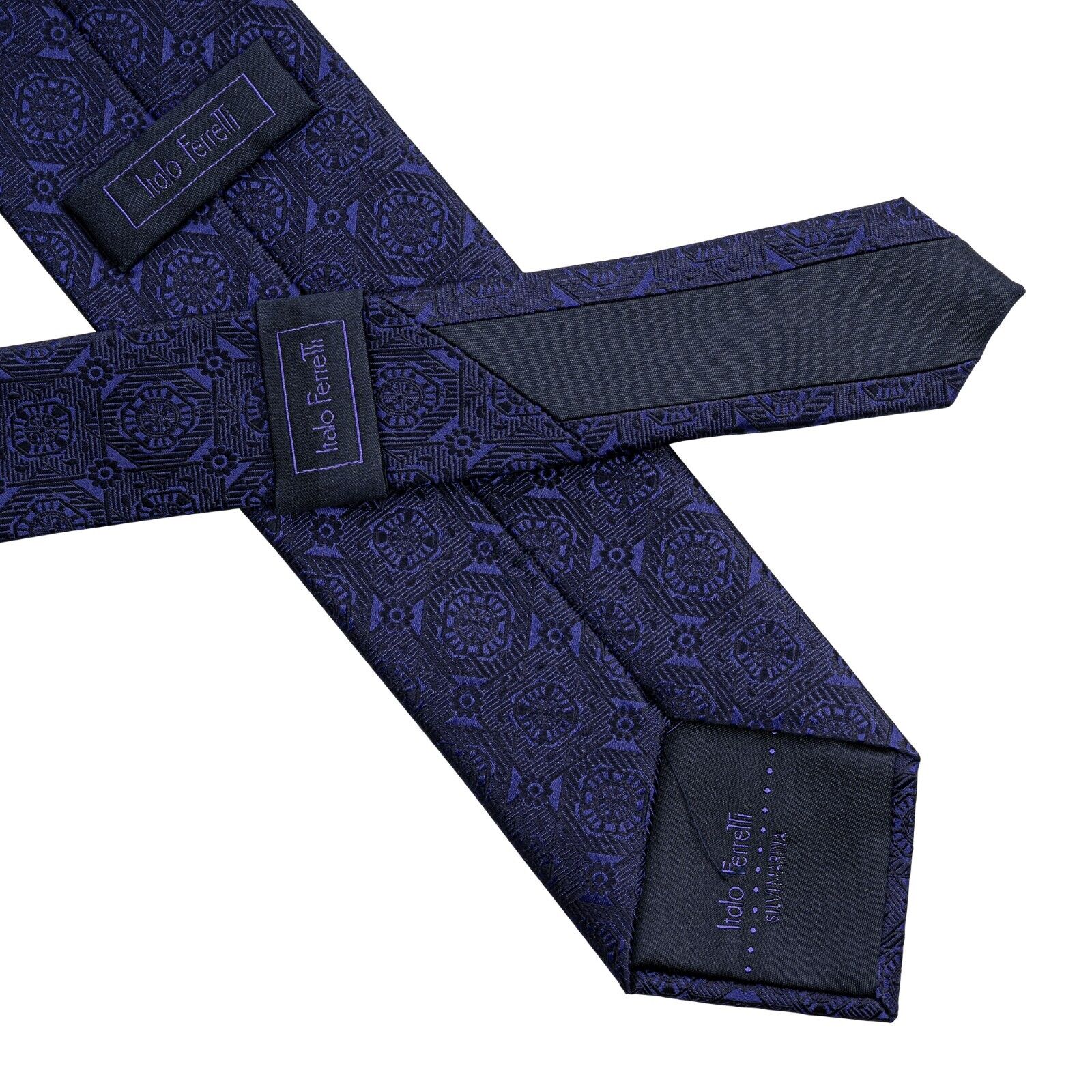 $290 ITALO FERRETTI Tie Medallion Dark Blue 100% Silk Handmade in Italy BIJAN