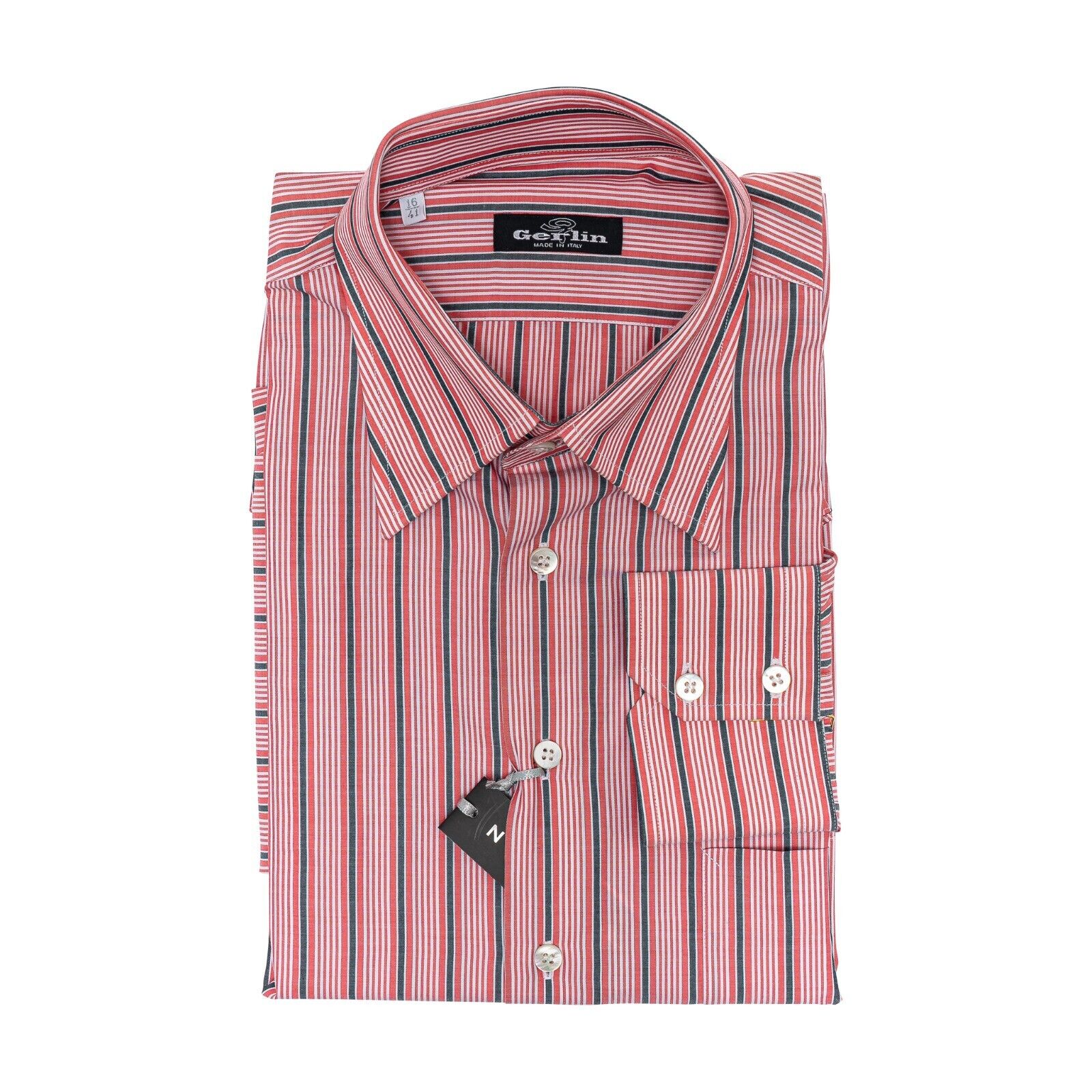 690$ LUXURY GERLIN Shirt Striped Red "Vesuvio" Cotton 16 - 41 5F BIJAN