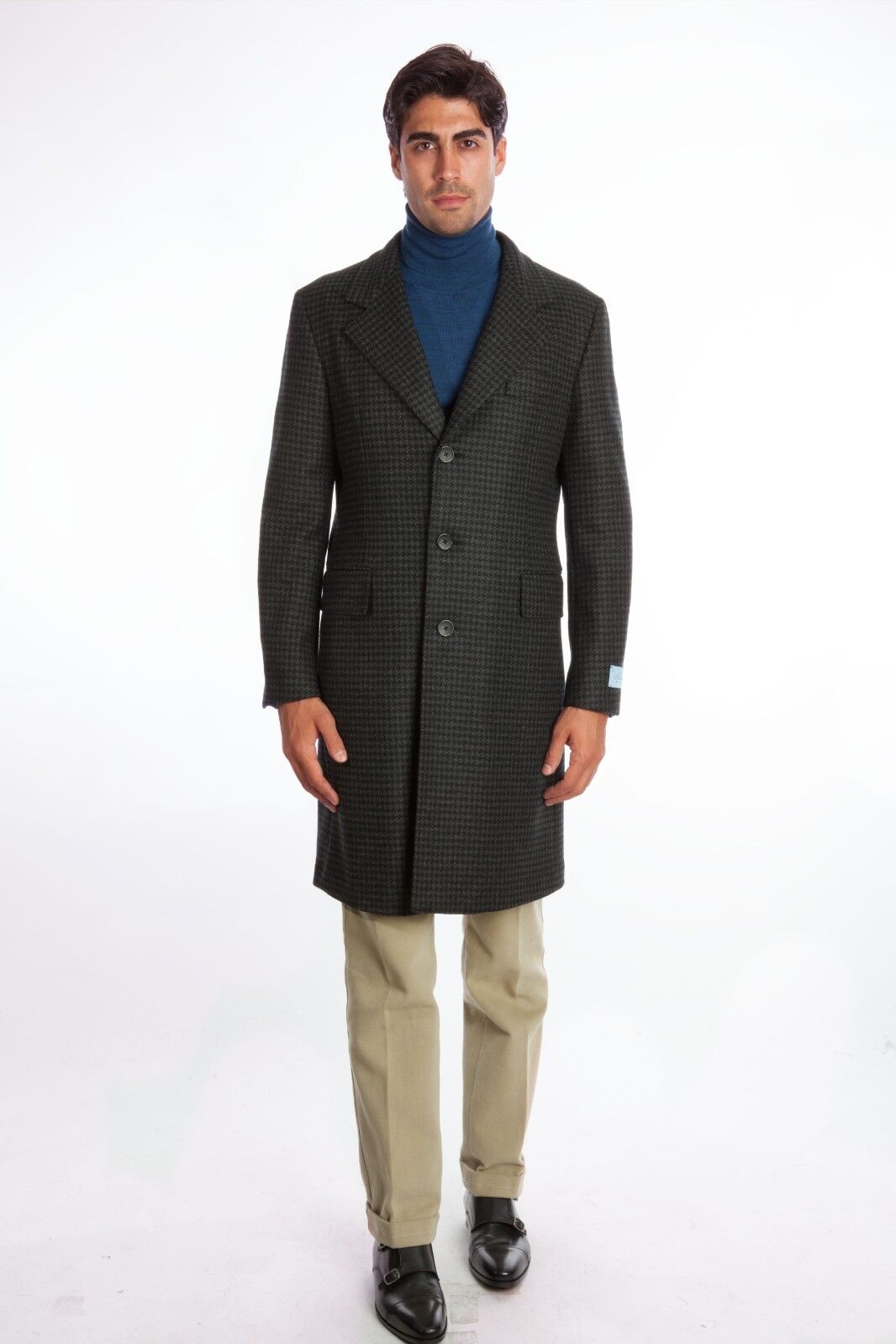 $2590 BELVEST Dark Gray Houndstooth Wool Coat 40 US / 50 EU Drop 8R Slim Fit