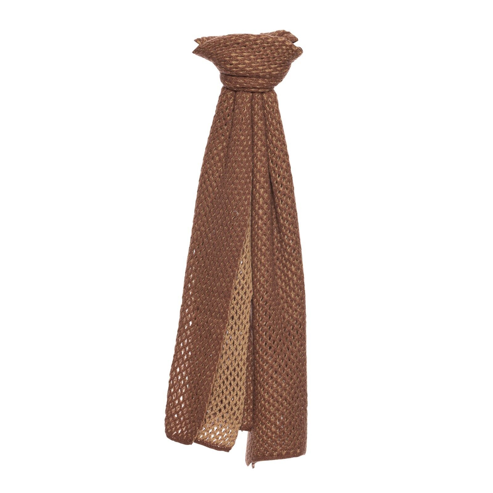 450$ FEDELI CASHMERE Casual Chic Scarf Large Waffle Brown Beige 100% Cashmere