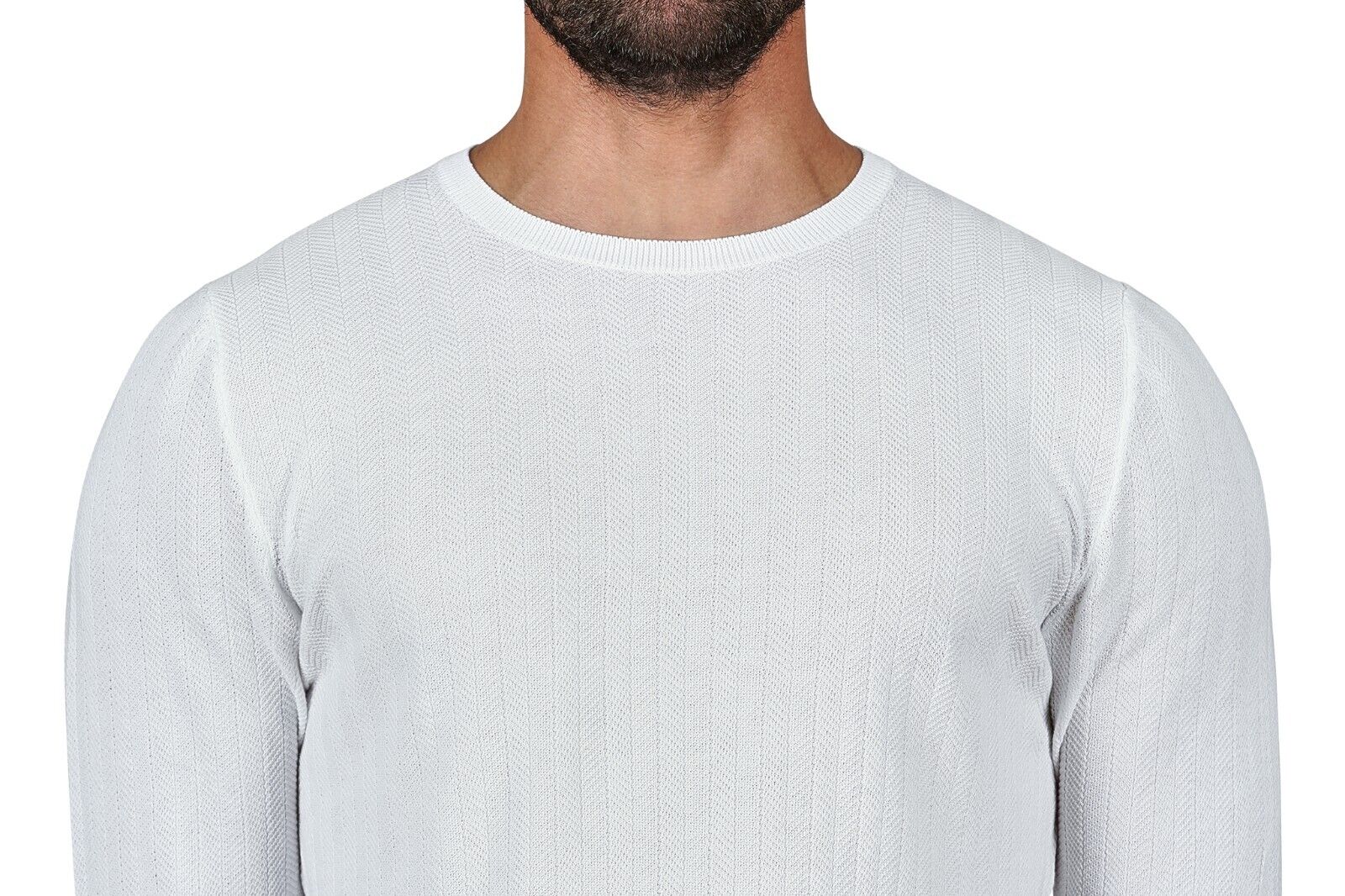260$ Italian Luxury GRAN SASSO Knit Sweater " Fresh Cotton " White Herringbone