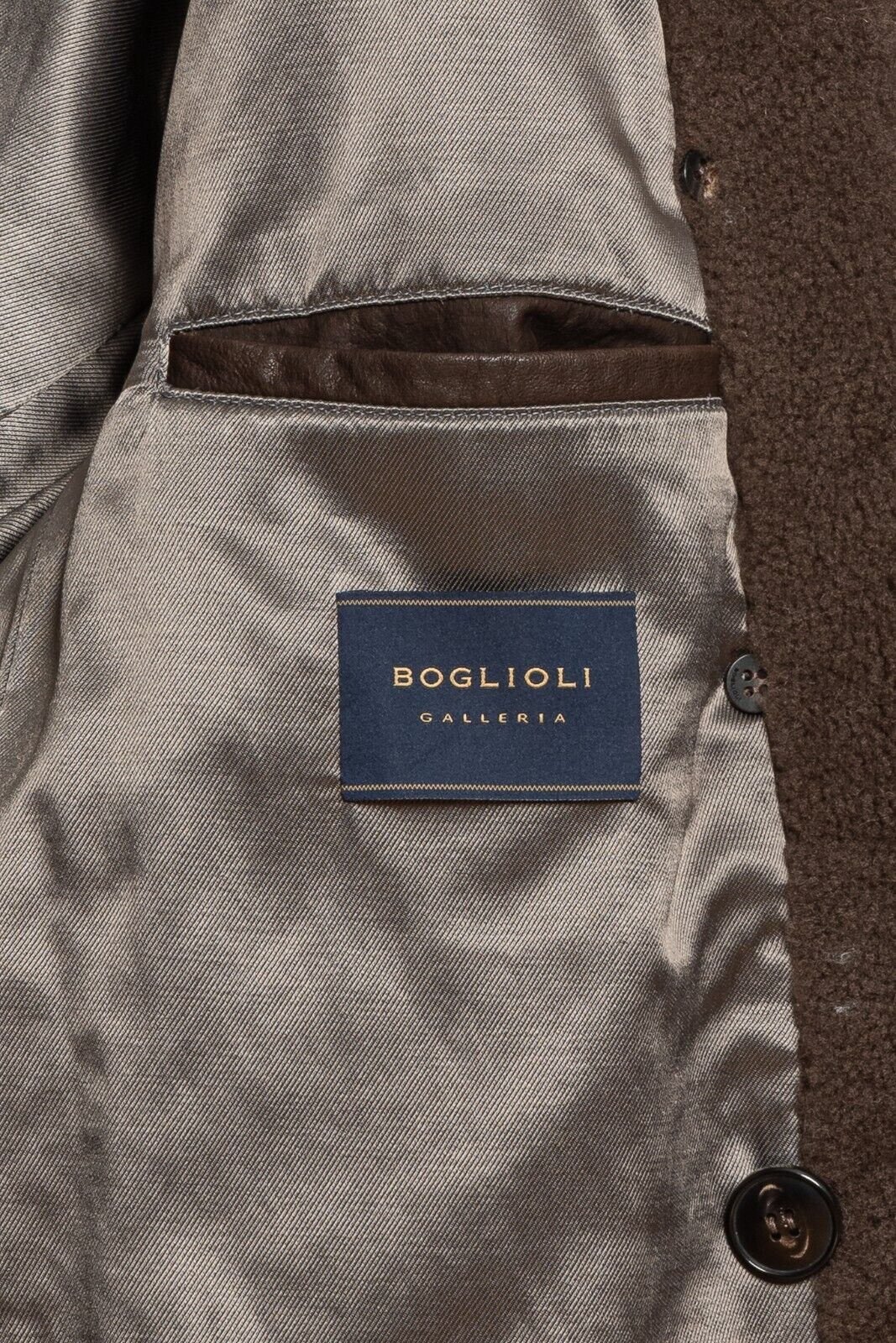 $2650 BOGLIOLI Double Breasted Peacoat Wool Linen Coat Shearling Fur 40 US 50 EU