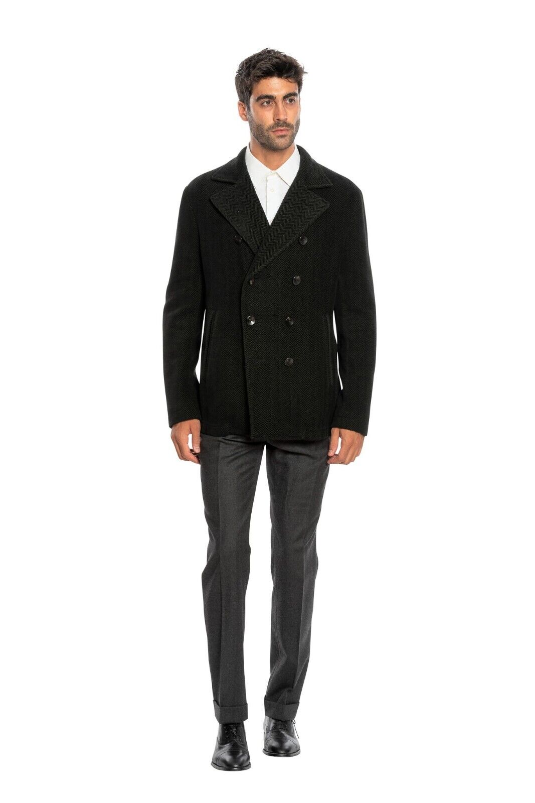 $1950 BOGLIOLI Caban Peacoat Coat Blue / Green Cashmere Wool Cotton  40 US 50 EU