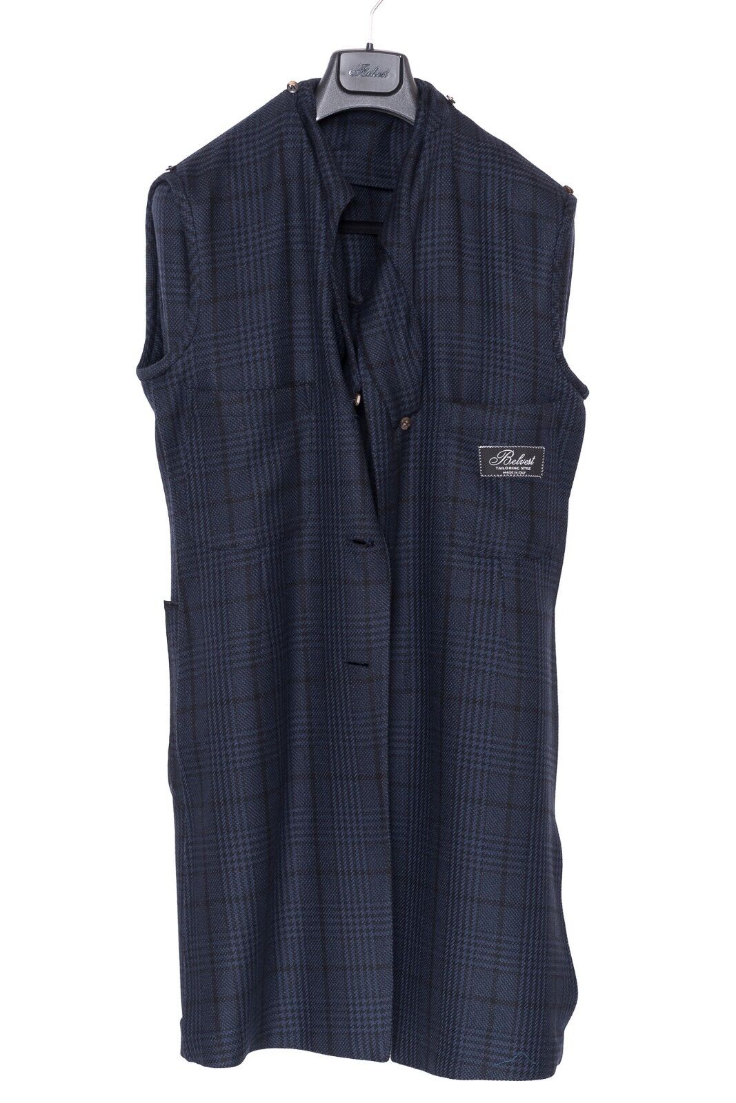 3250 BELVEST Glen Plaid Dark Blue Wool Coat 38 US / 48 EU Drop 8R F/W 2018 Slim