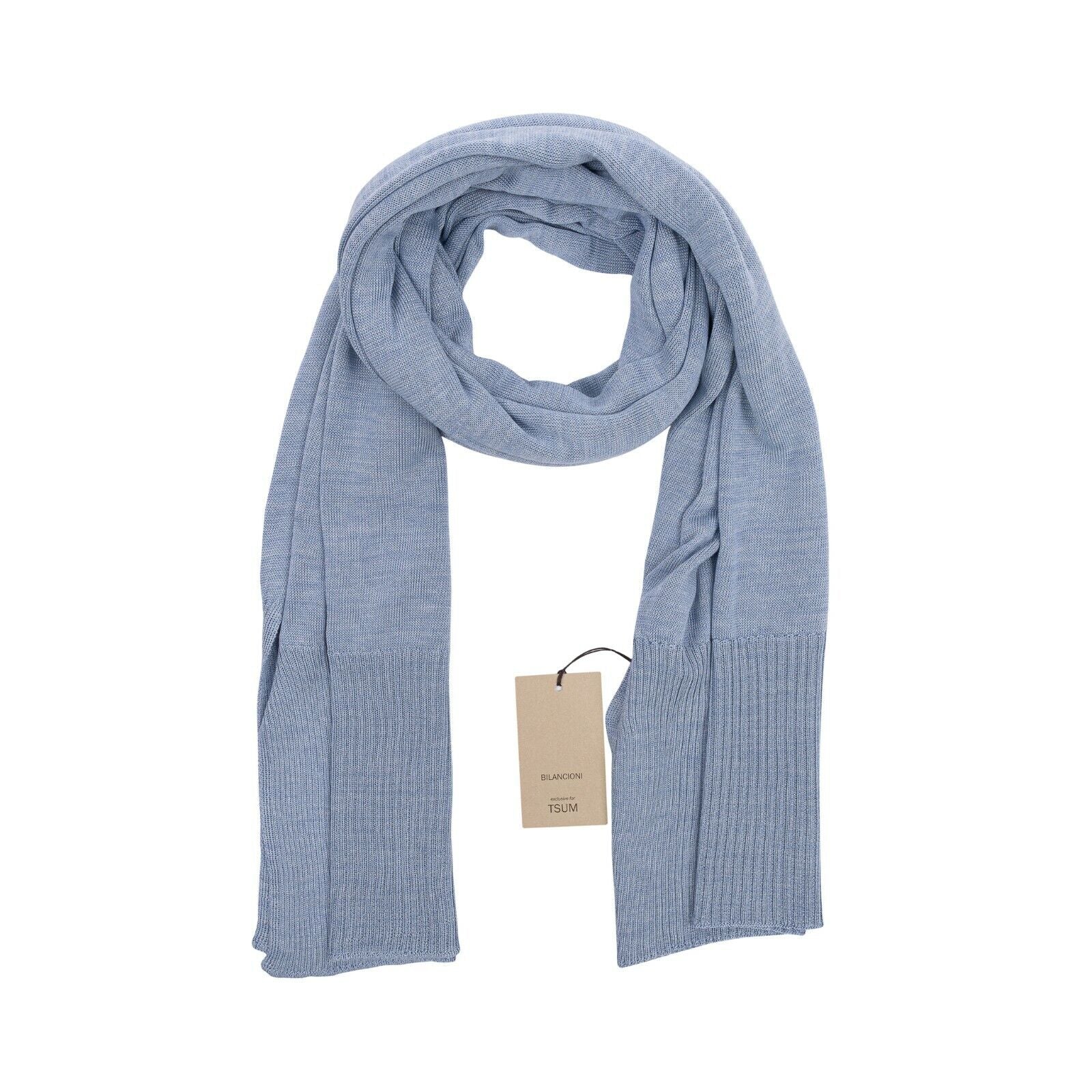 550$ UMBERTO BILANCIONI Lux Knit Stole Scarf Light Blue 100% Silk Made in Italy