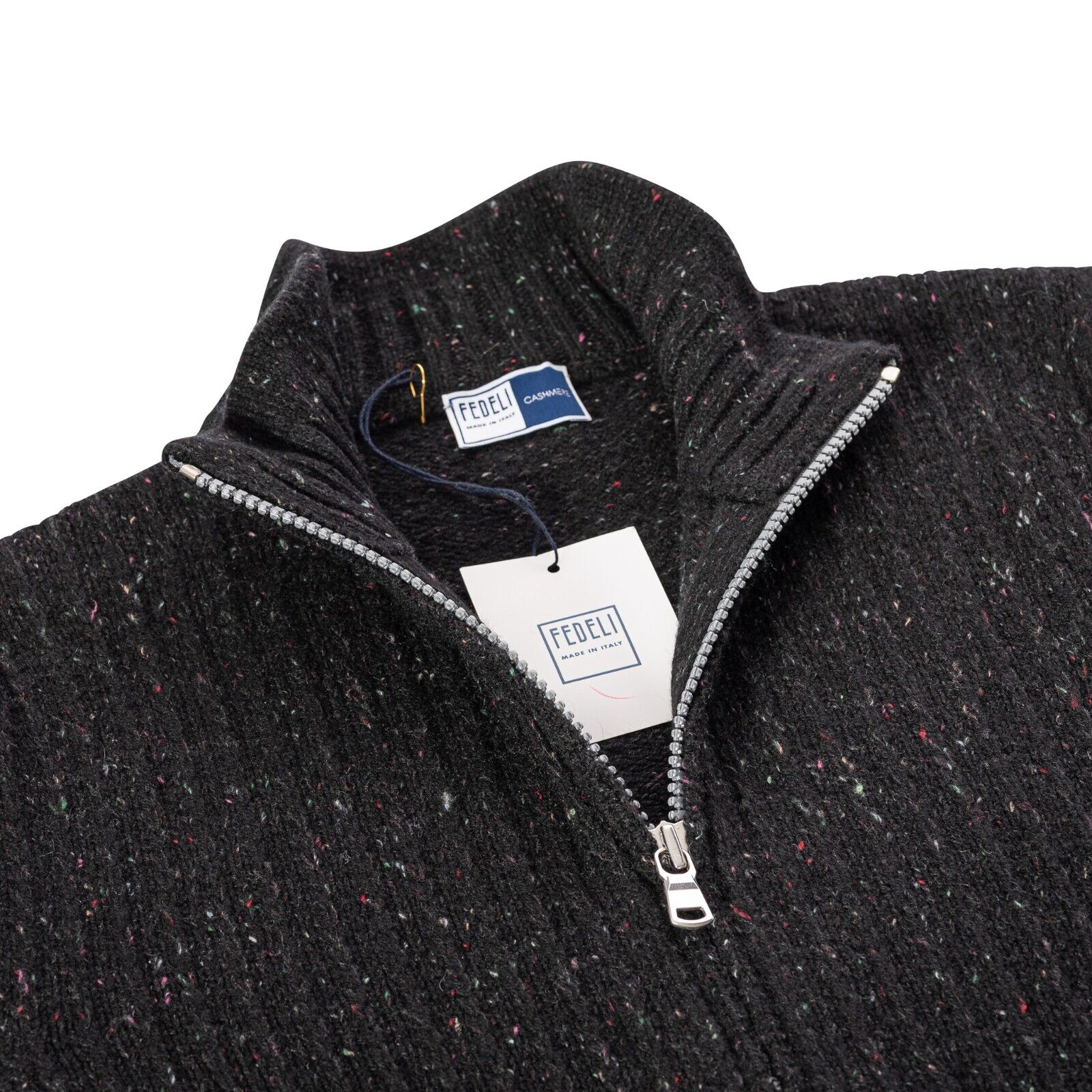 $1900 FEDELI CASHMERE Black Bomber Cardigan Donegal 100% Cashmere 40 US / 50 EU