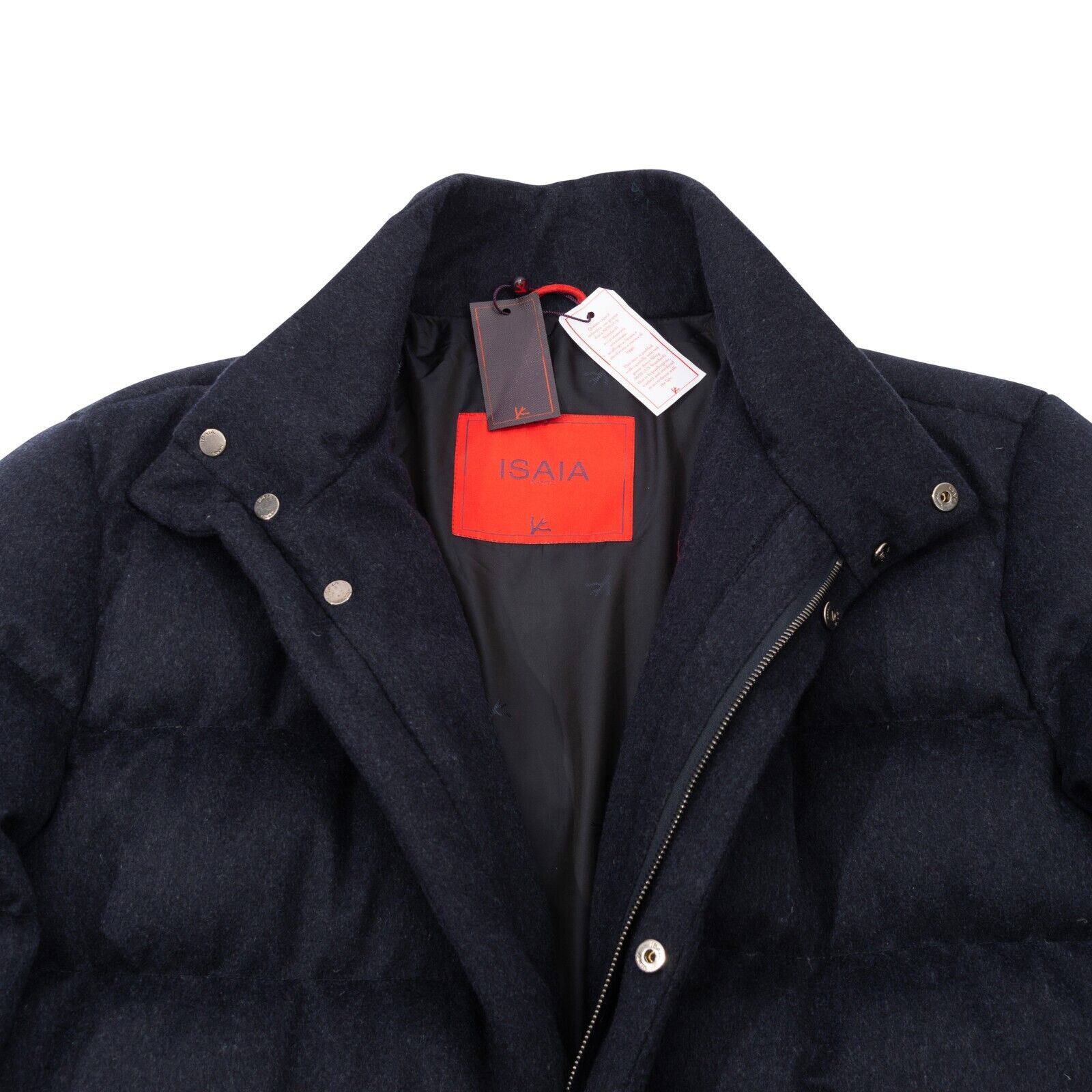 $6500 ISAIA NAPOLI Blue Navy Goose Down Hooded Puffer Coat 100% Cashmere