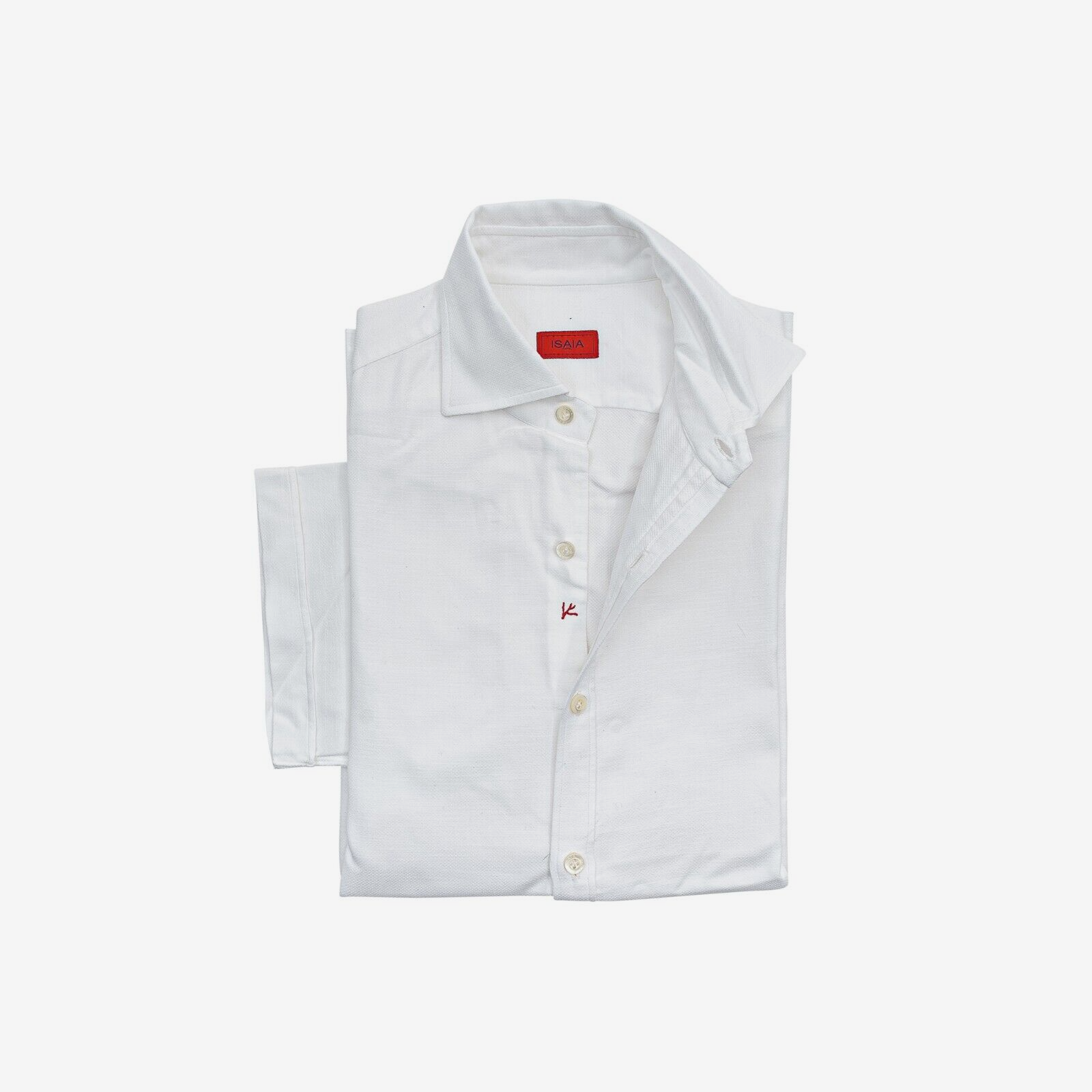 850$ ISAIA NAPOLI White Hand-Sewn Short Sleeve Shirt Heavy Cotton 15.5  39