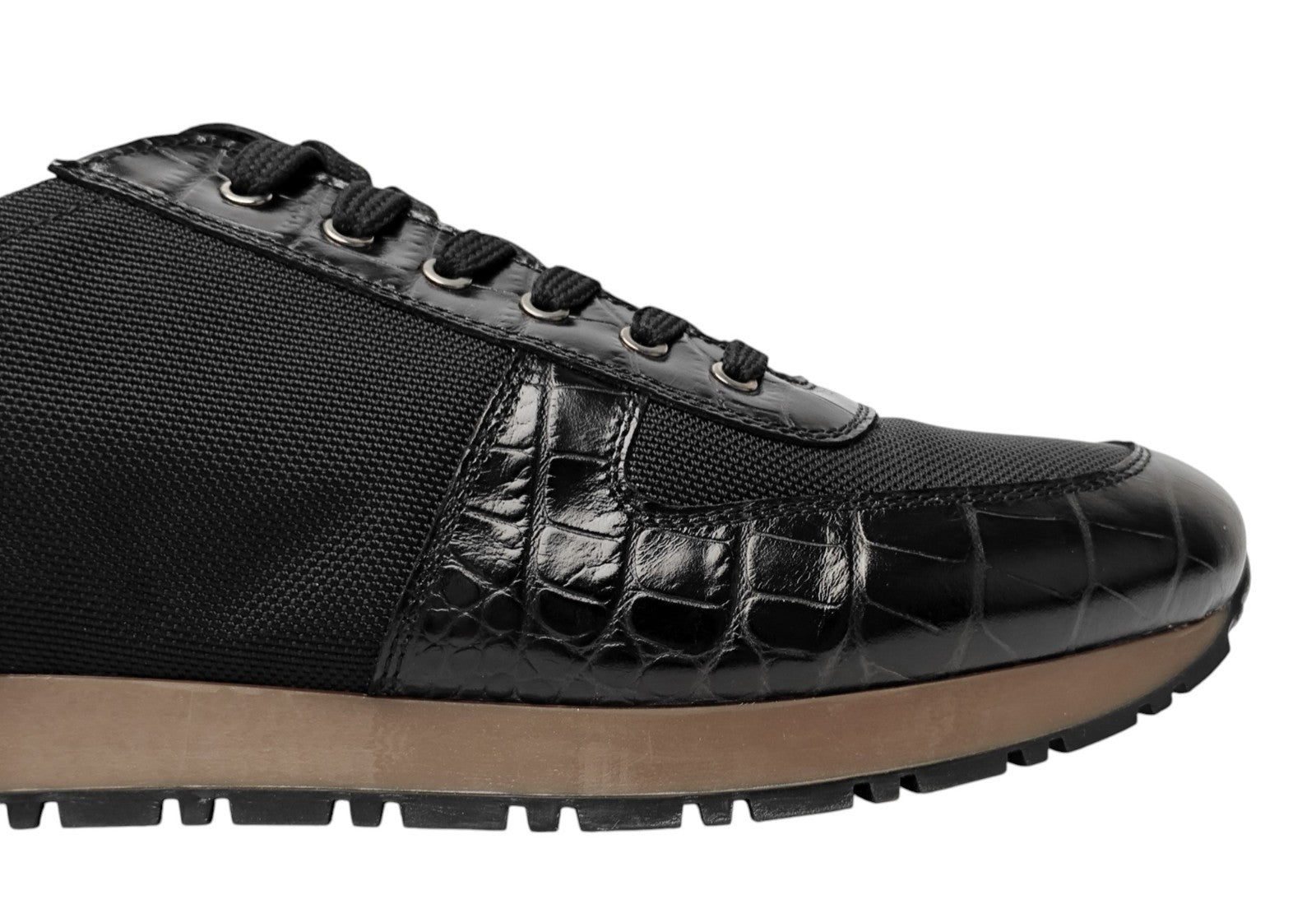 850$ TESTONI Sneaker Shoes Printed Crocodile + Fabric Black 8 UK / 9 US / 42 IT