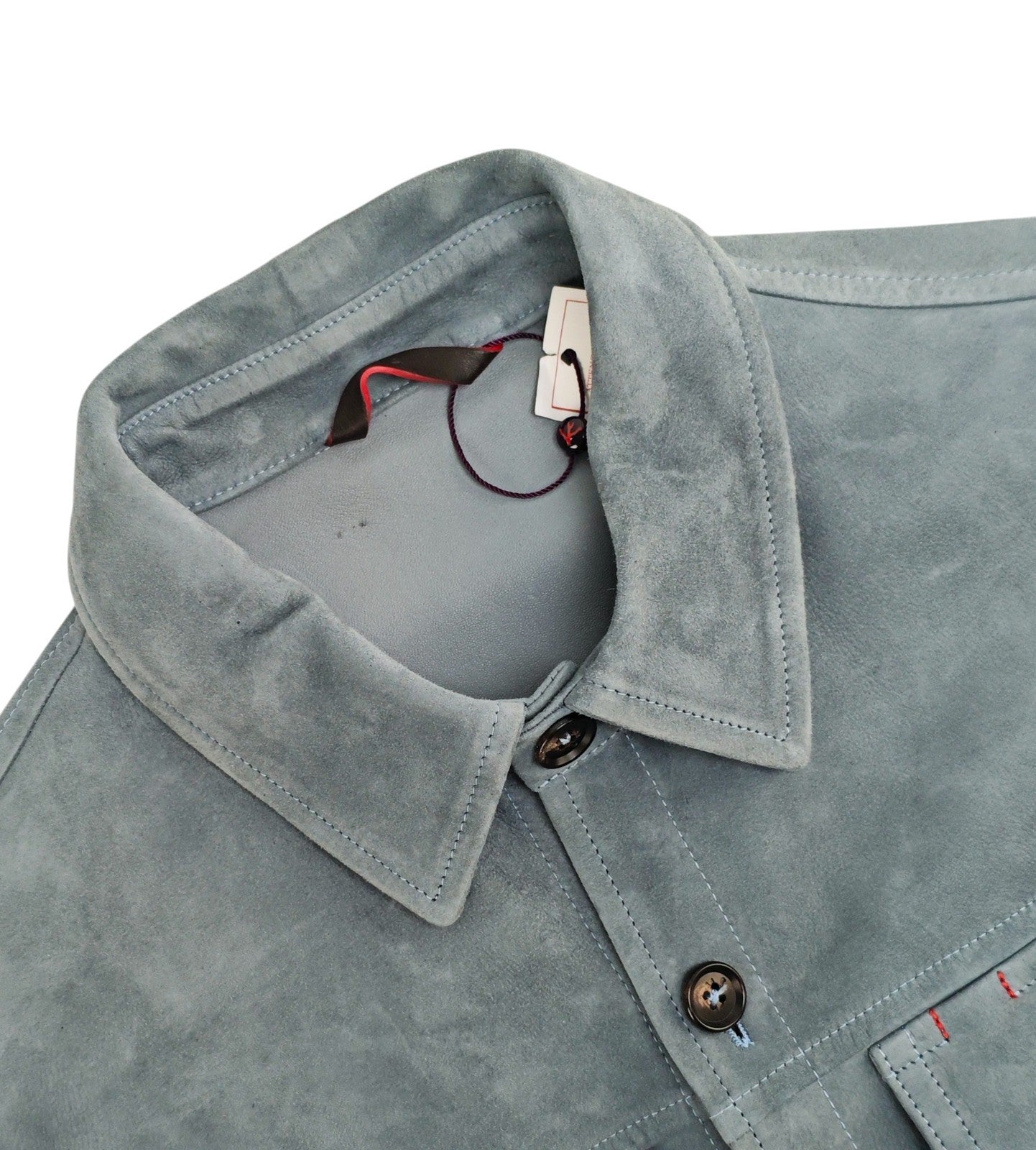 5500$ ISAIA Blue off Overshirt Jacket 100% Suede Lambskin Leather 38 US / 48 EU