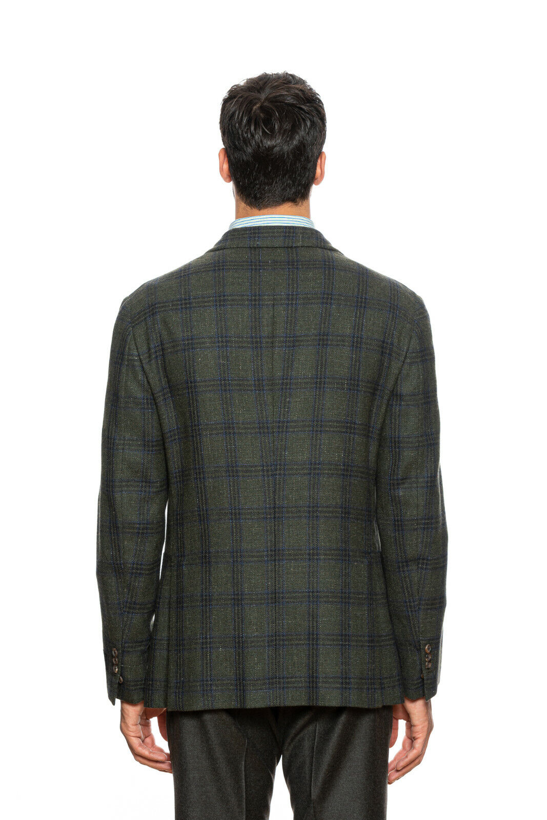 $2560 BELVEST Jacket Green Check Cashmere Silk Linen 40 US / 50 EU