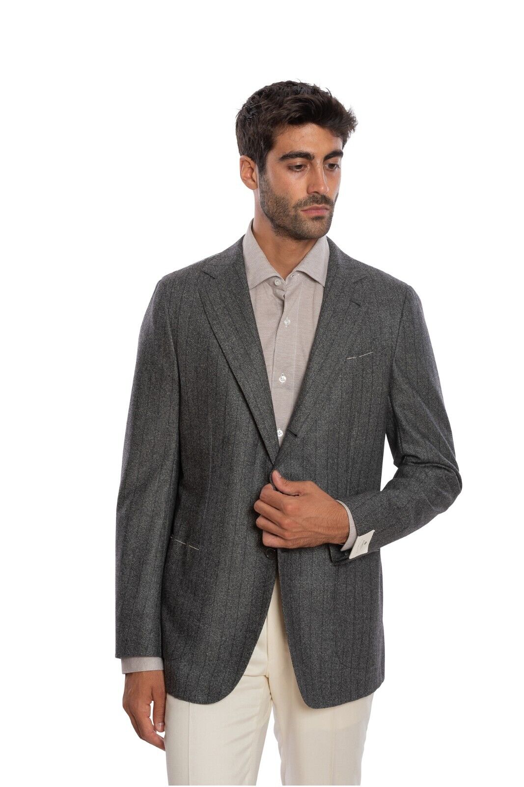 $2050 LUIGI BORRELLI "MILANO" Hand-sewn Gray Jacket Virgin Wool 42 US / 52 EU