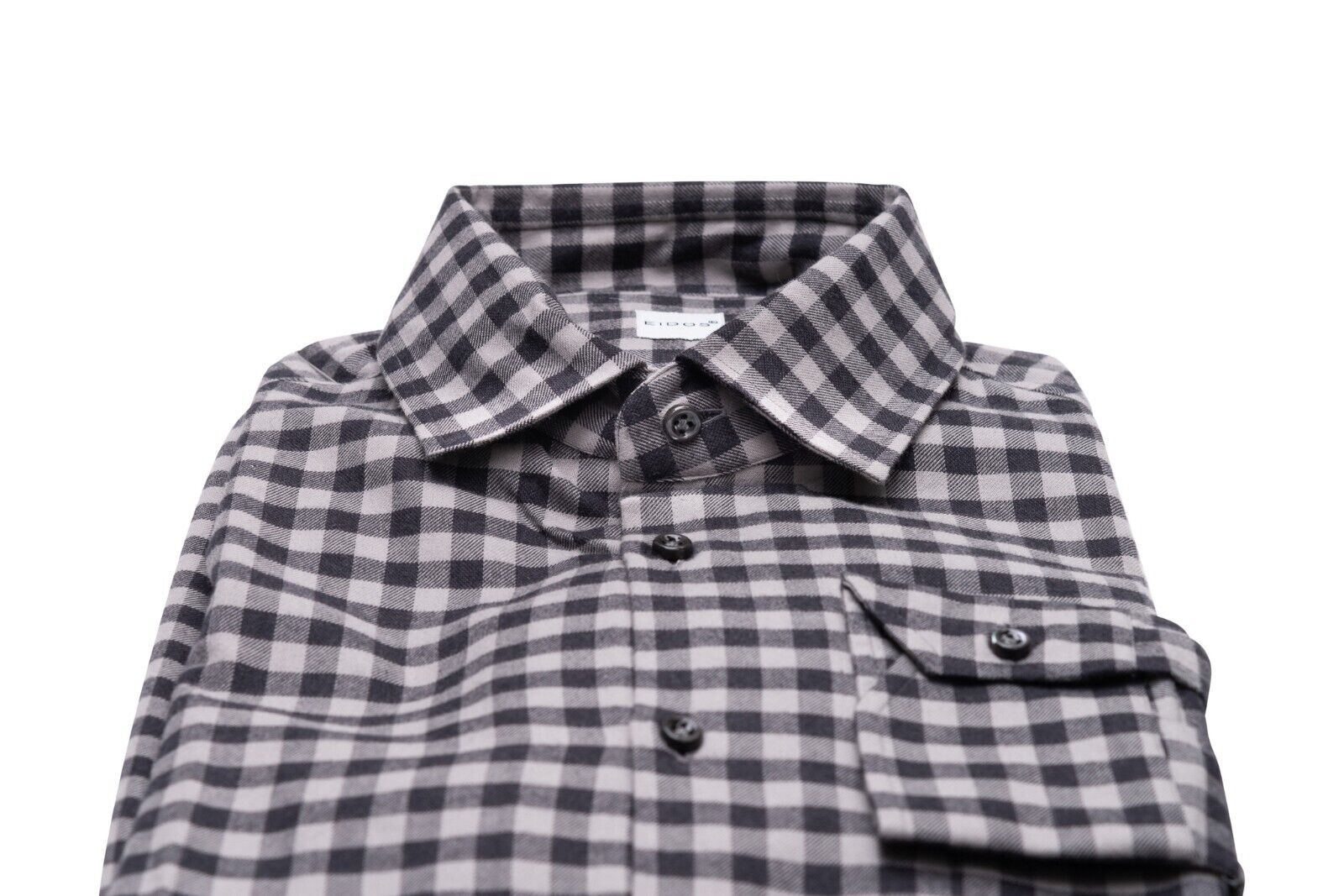 350$ EIDOS by ISAIA NAPOLI "Pocket" Gray Shirt Checks Cotton Twill 15.5 - 39
