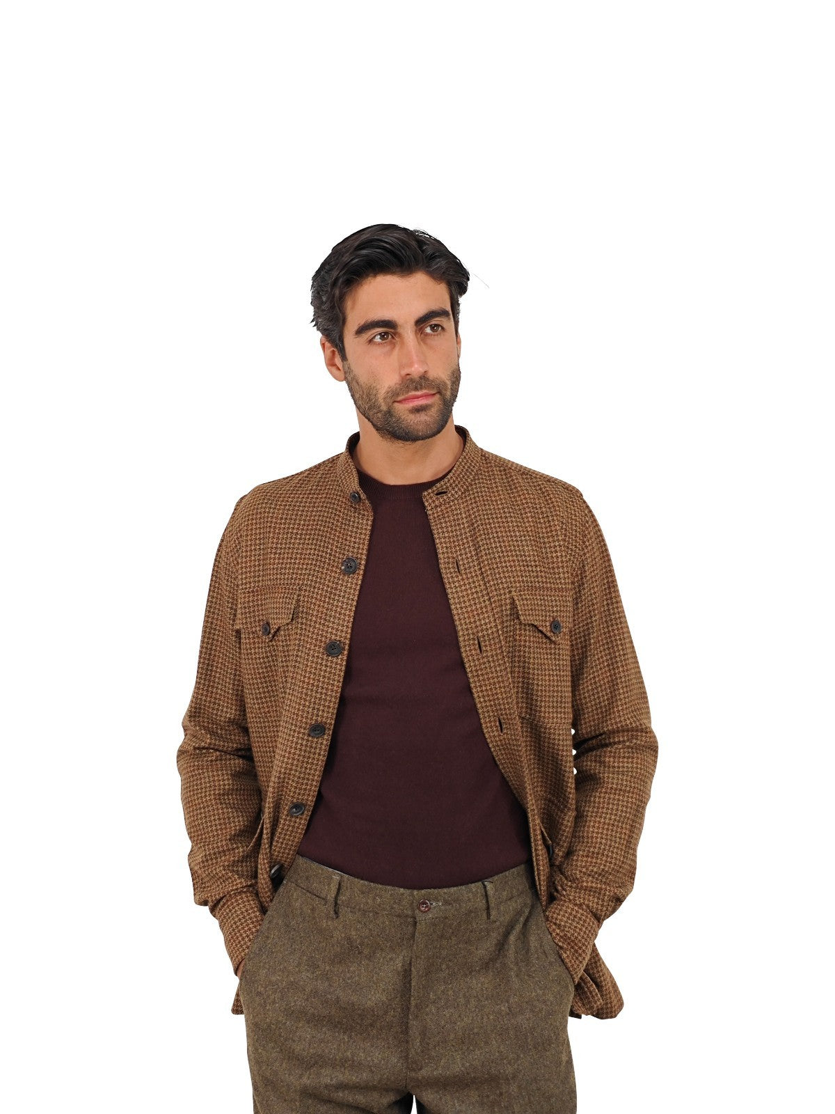 $2120 RUBINACCI Brown Houndstooth Sahariana Guru Jacket 100% Cashmere Size S