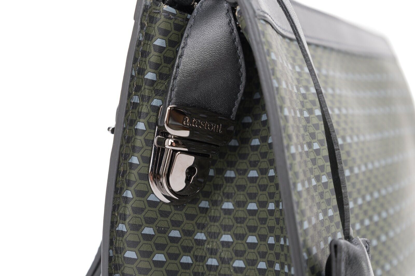 $720 Testoni Bologna Green OPTICAL Calf Hand Clutch Bag + Padlock Key