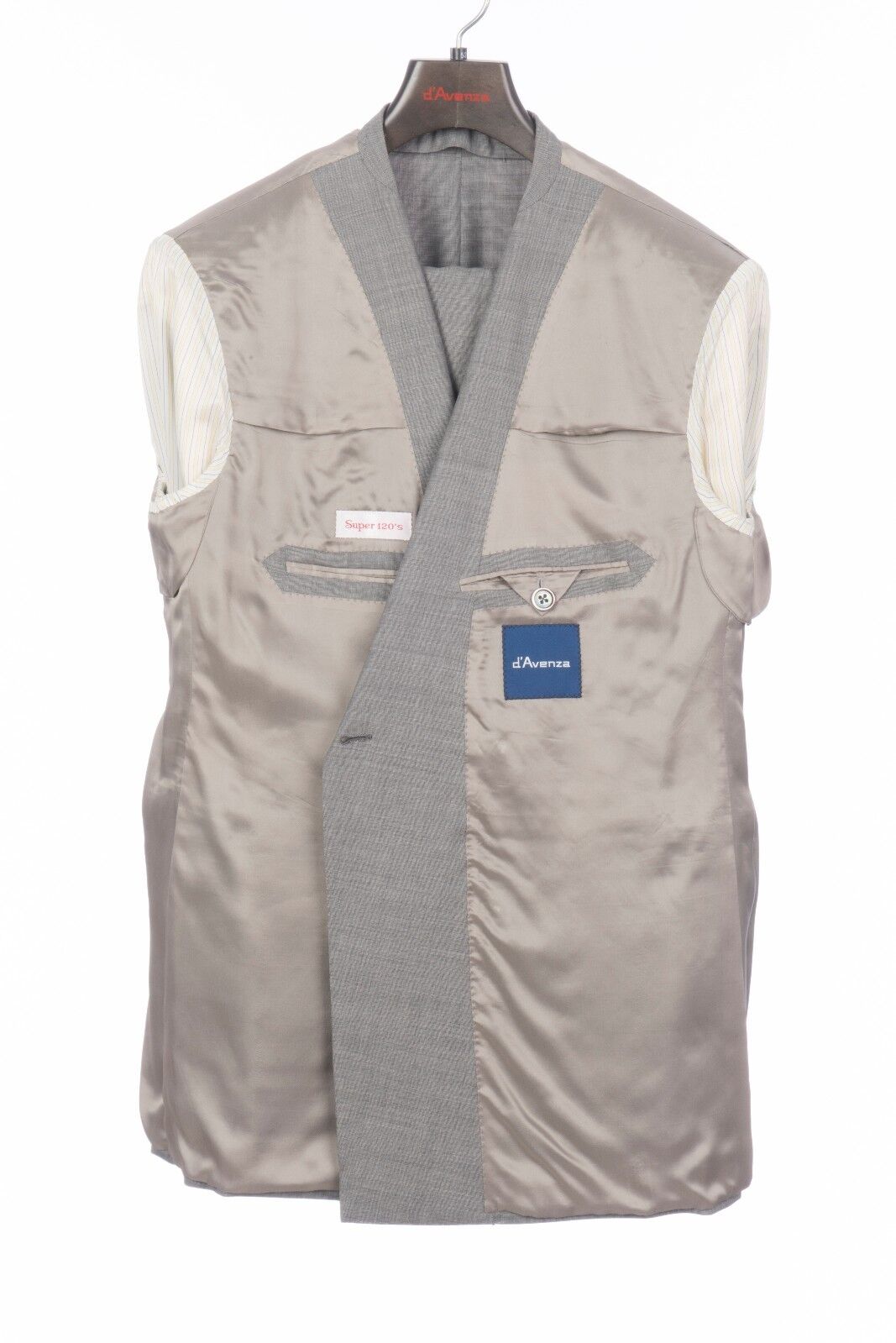 $4760 D'AVENZA Grey Wool 120's Silk Suit Double Breasted Hand-Sewn 42 US / 52 EU