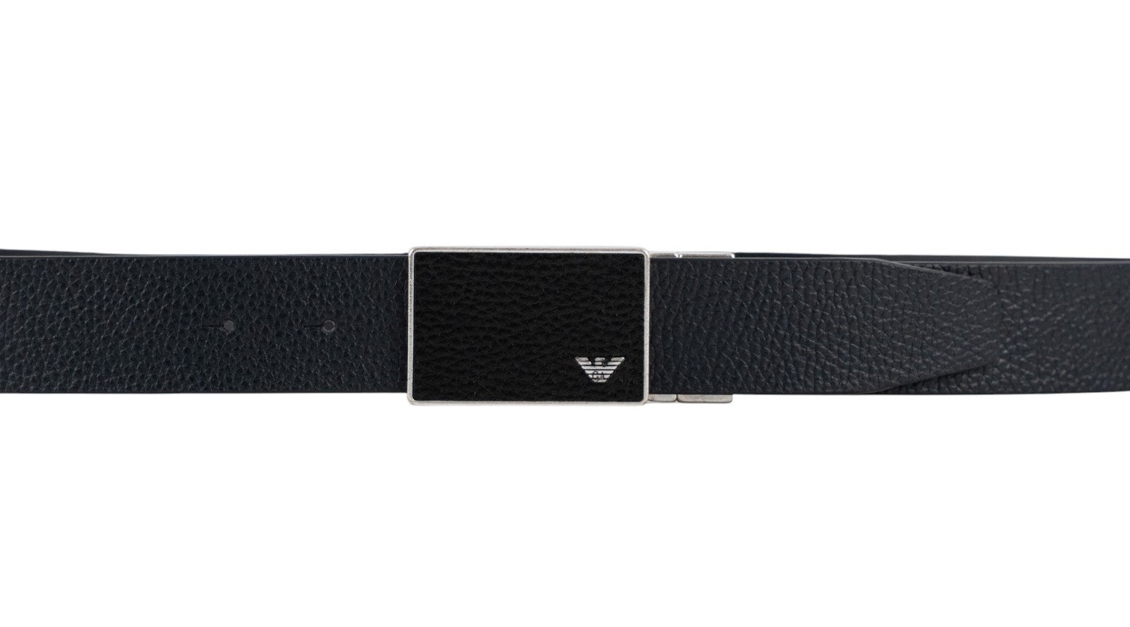 420$ GIORGIO ARMANI Belt Blue Black Reversible Plaque Buckle Leather Size 110