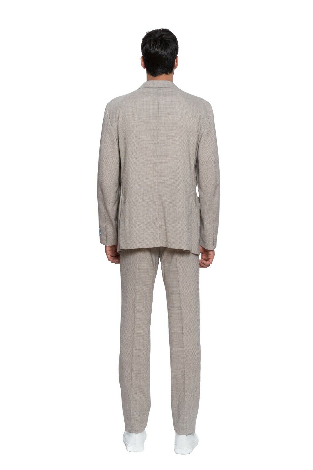 $2790 Belvest Brown Micro Houndstooth Suit Ultra Light Wool 7R Slim Fit