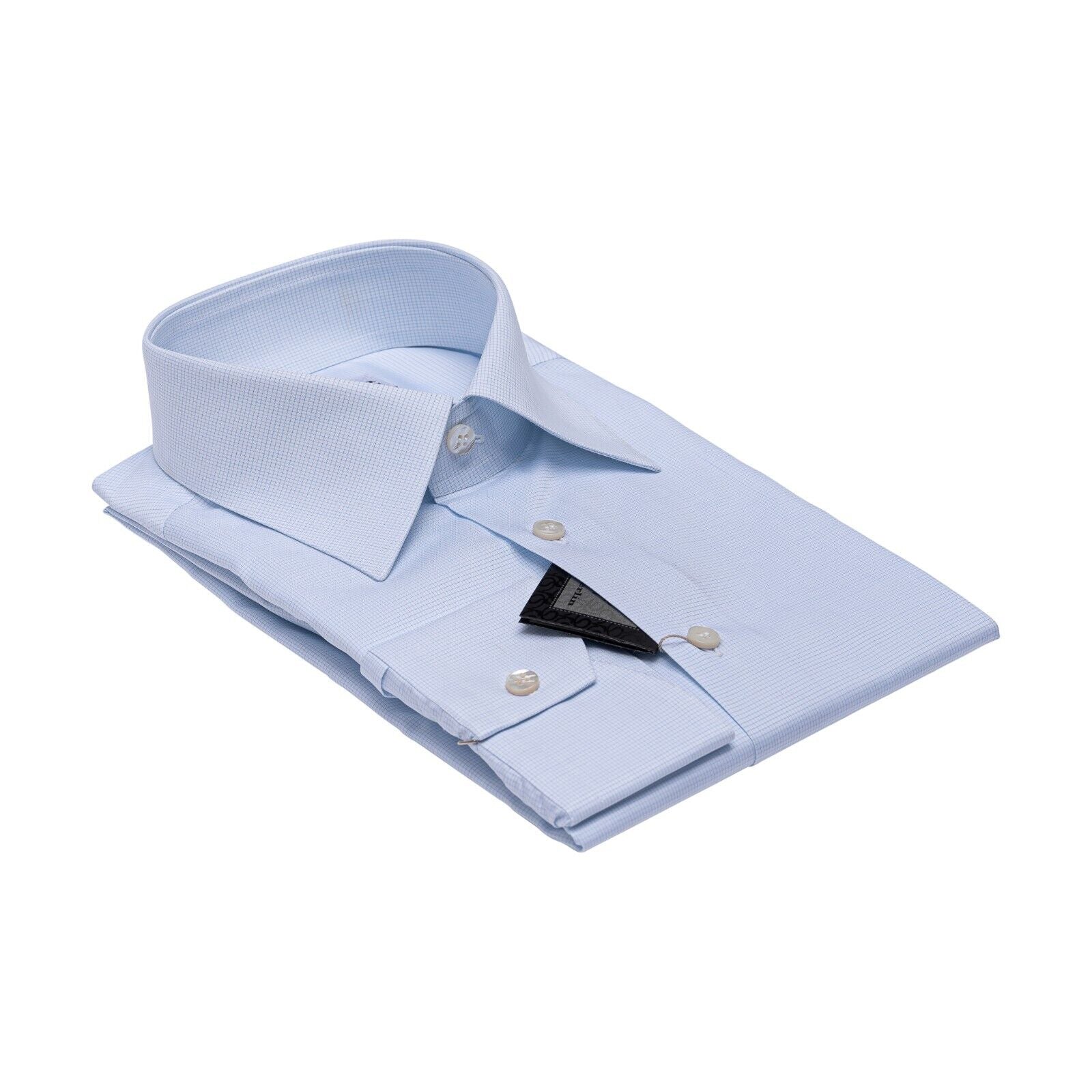 690$ LUXURY GERLIN Shirt Light Blue Checks ALUMO Cotton 4C BIJAN